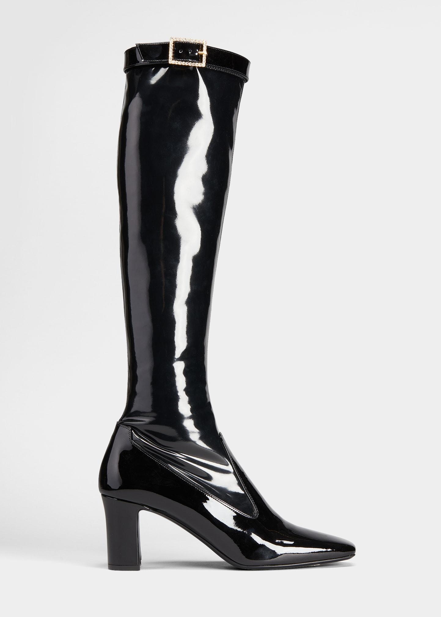 Saint Laurent Twiggy Shiny Buckle Knee Boots in Black | Lyst