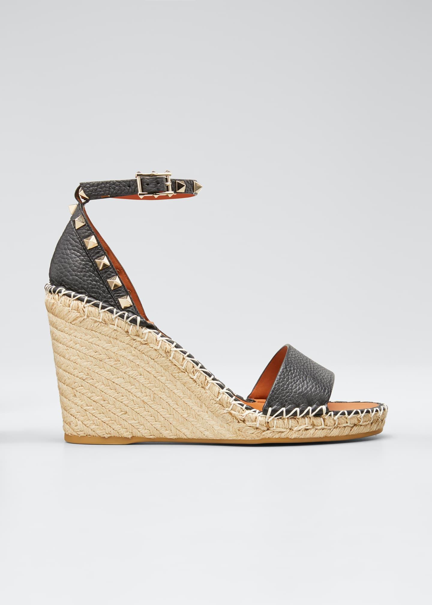 Valentino Garavani Leather Rockstud Double Espadrille Wedge Sandals in ...