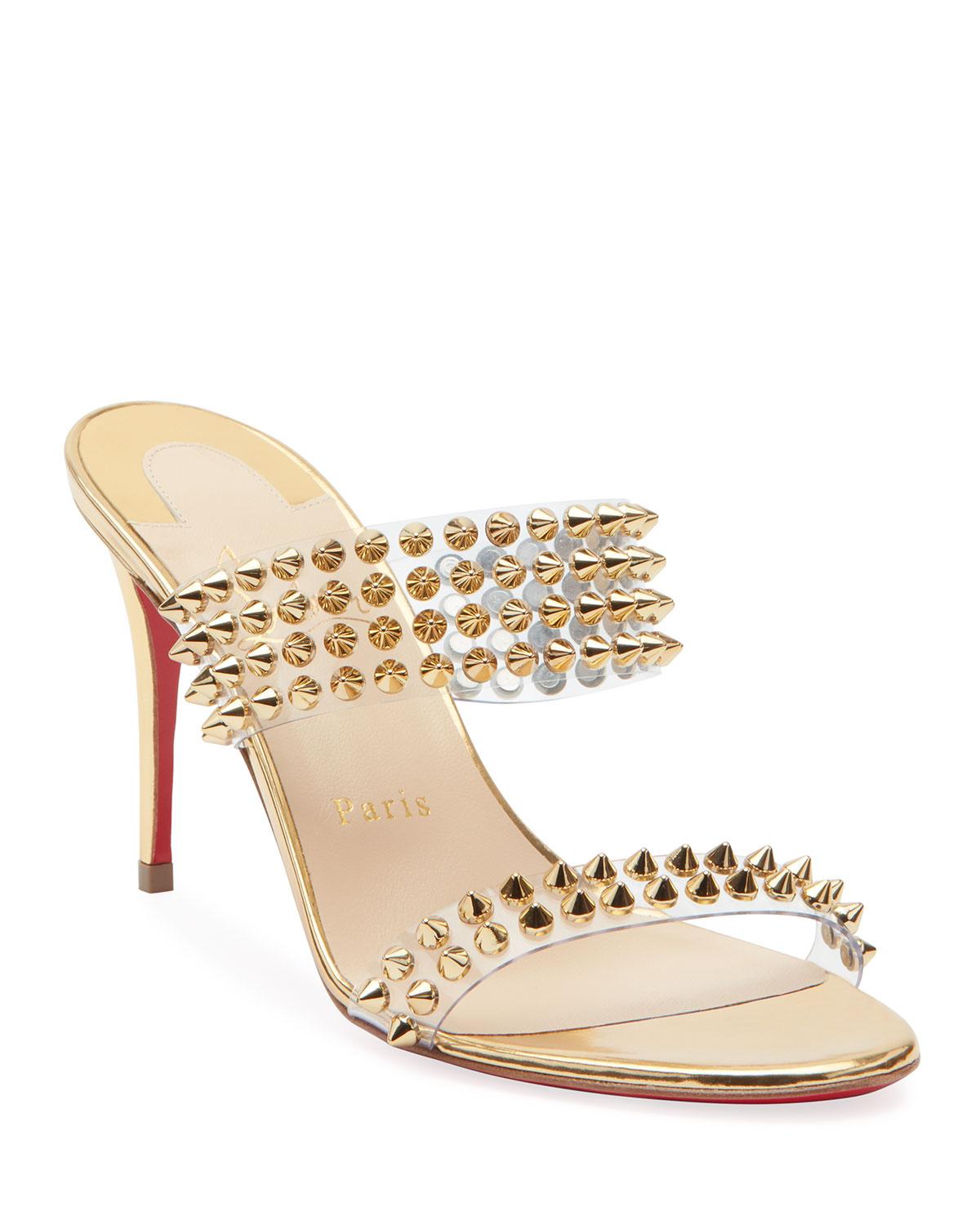 Christian Louboutin Leather Spikes Only Studded Red Sole Mules in Gold ...