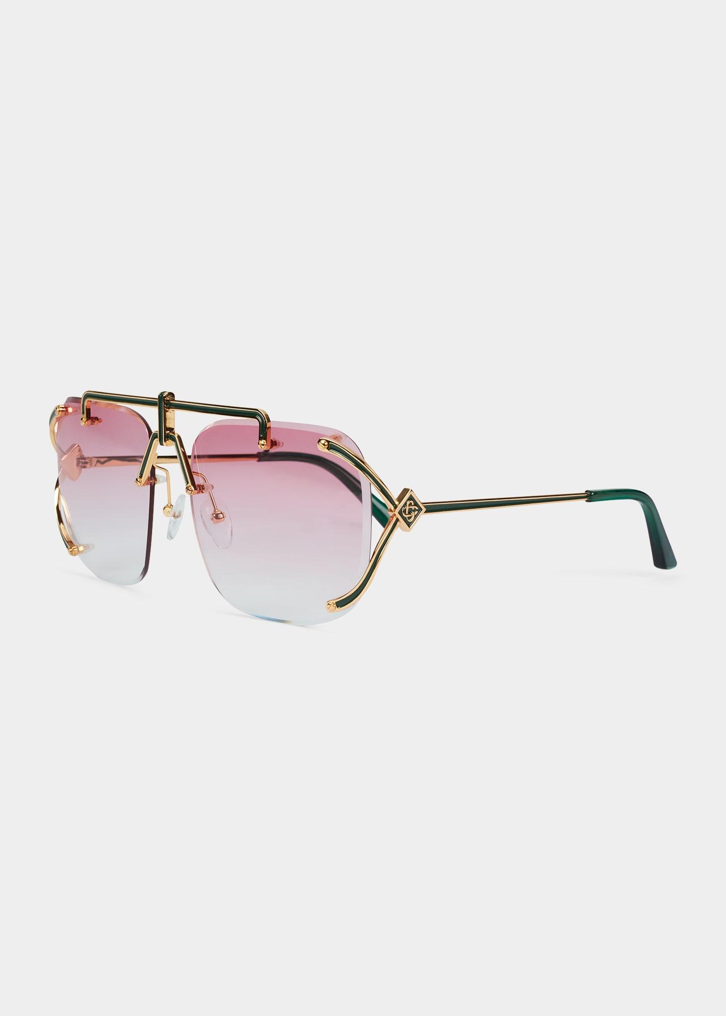 CASABLANCA Monogram Wire-rim Square Aviator Sunglasses in Pink for Men