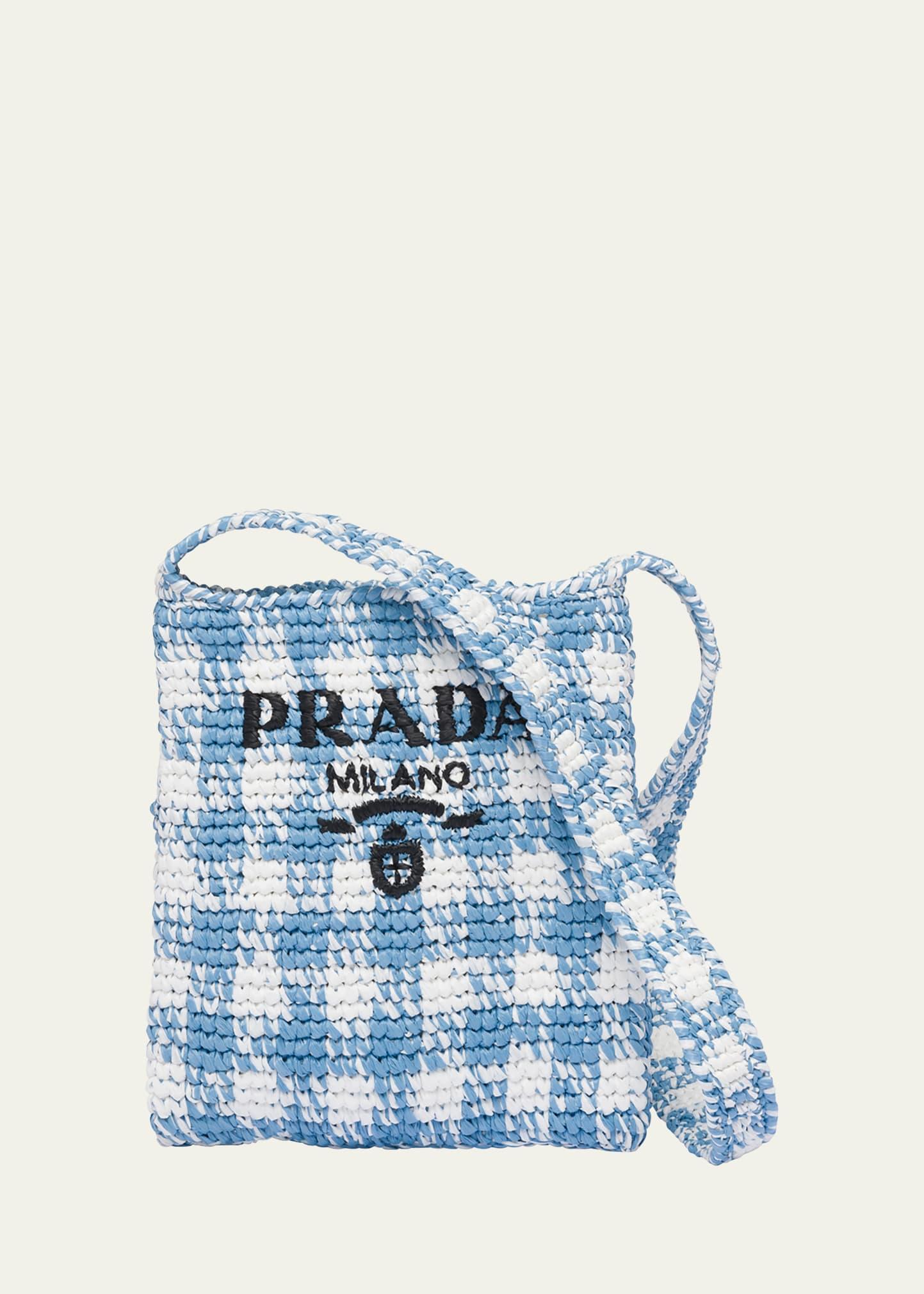 logo-patch raffia tote bag, Prada