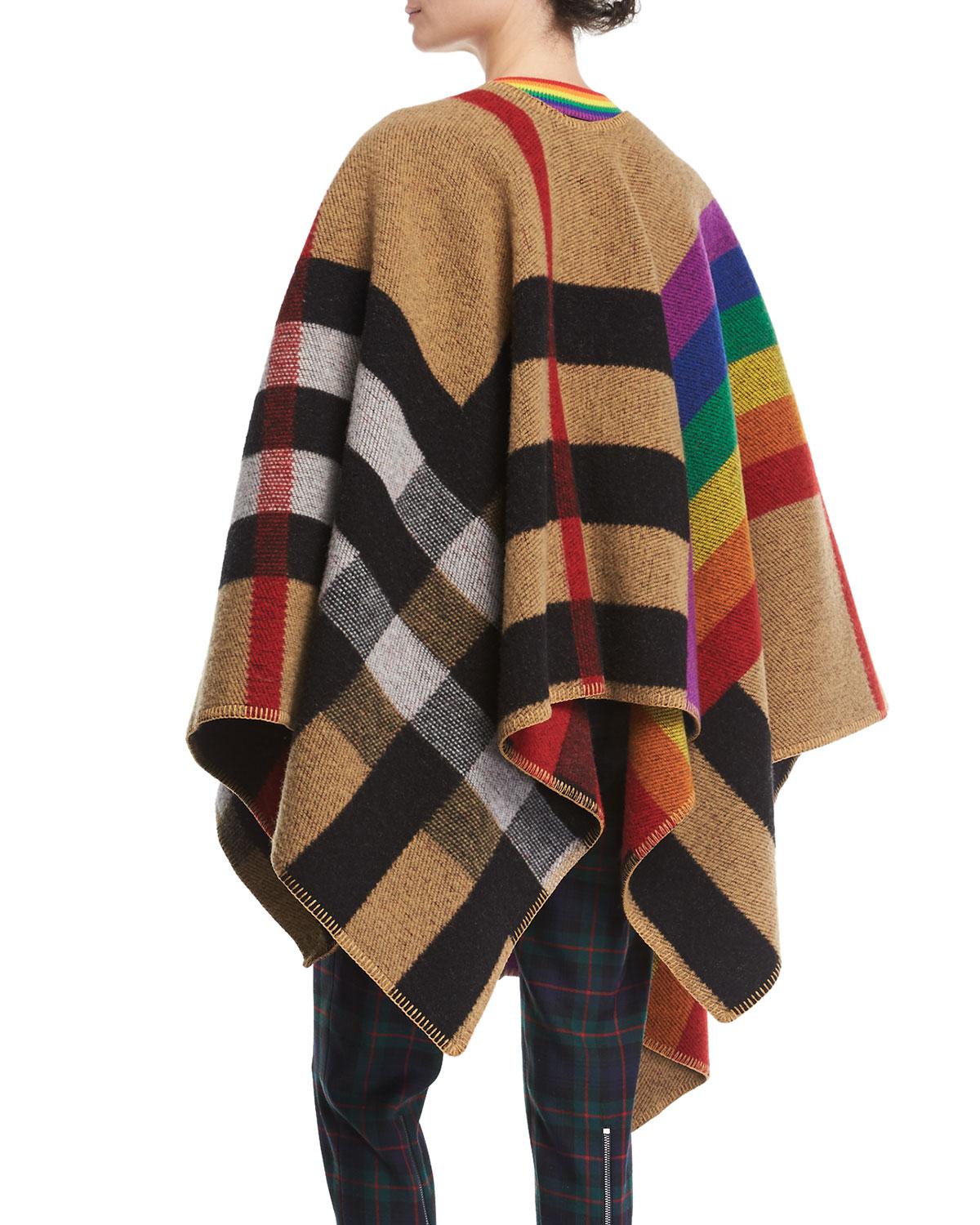 Burberry Wool Mega Rainbow Check Cape 