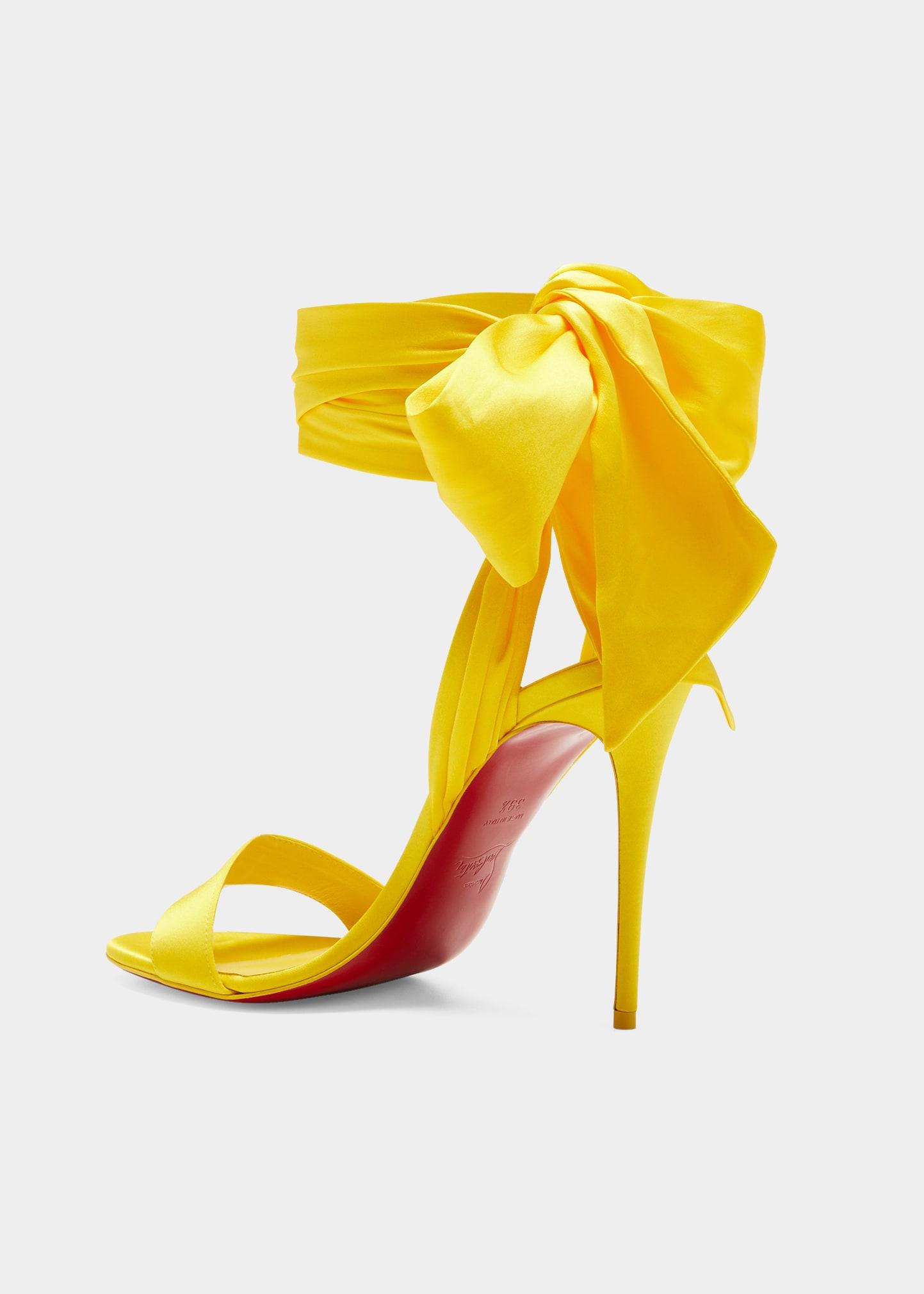 Christian Louboutin Red Sole Ribbon Ankle-wrap Stiletto Sandals in Yellow |  Lyst