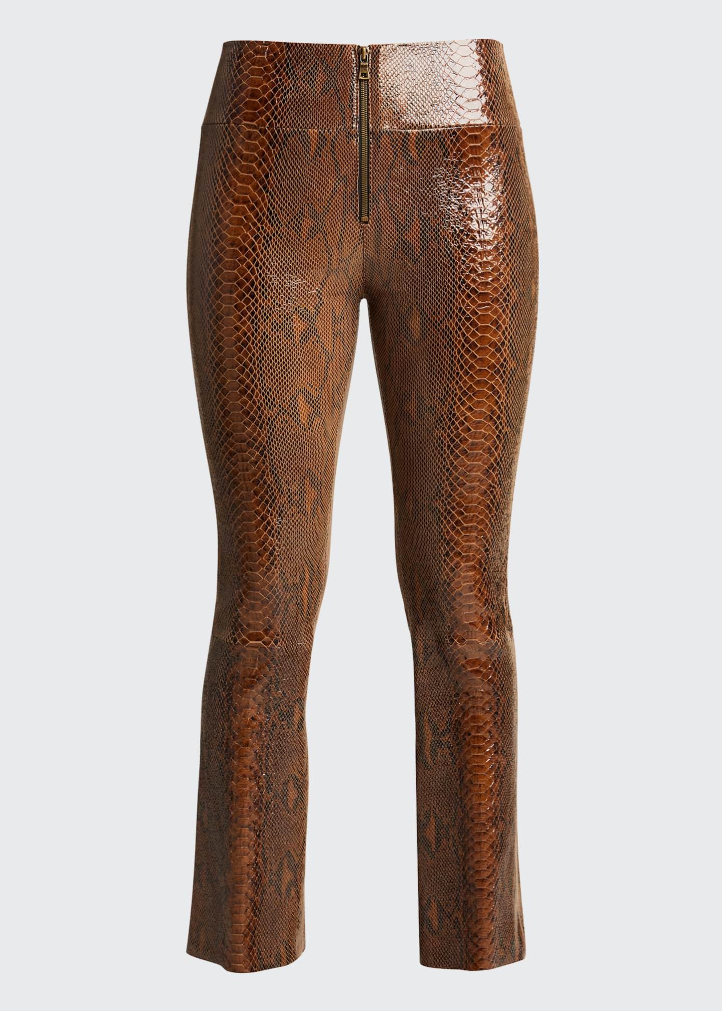 SPRWMN Front-zip Ankle Flare Leather Pants in Brown Pattern (Brown) - Lyst