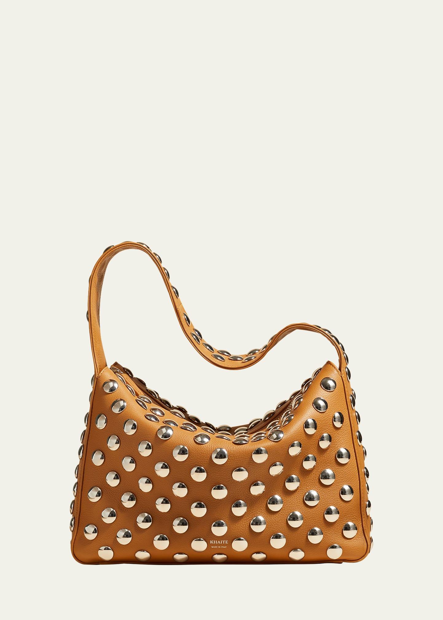 Elena Studded Leather Shoulder Bag in Brown - Khaite