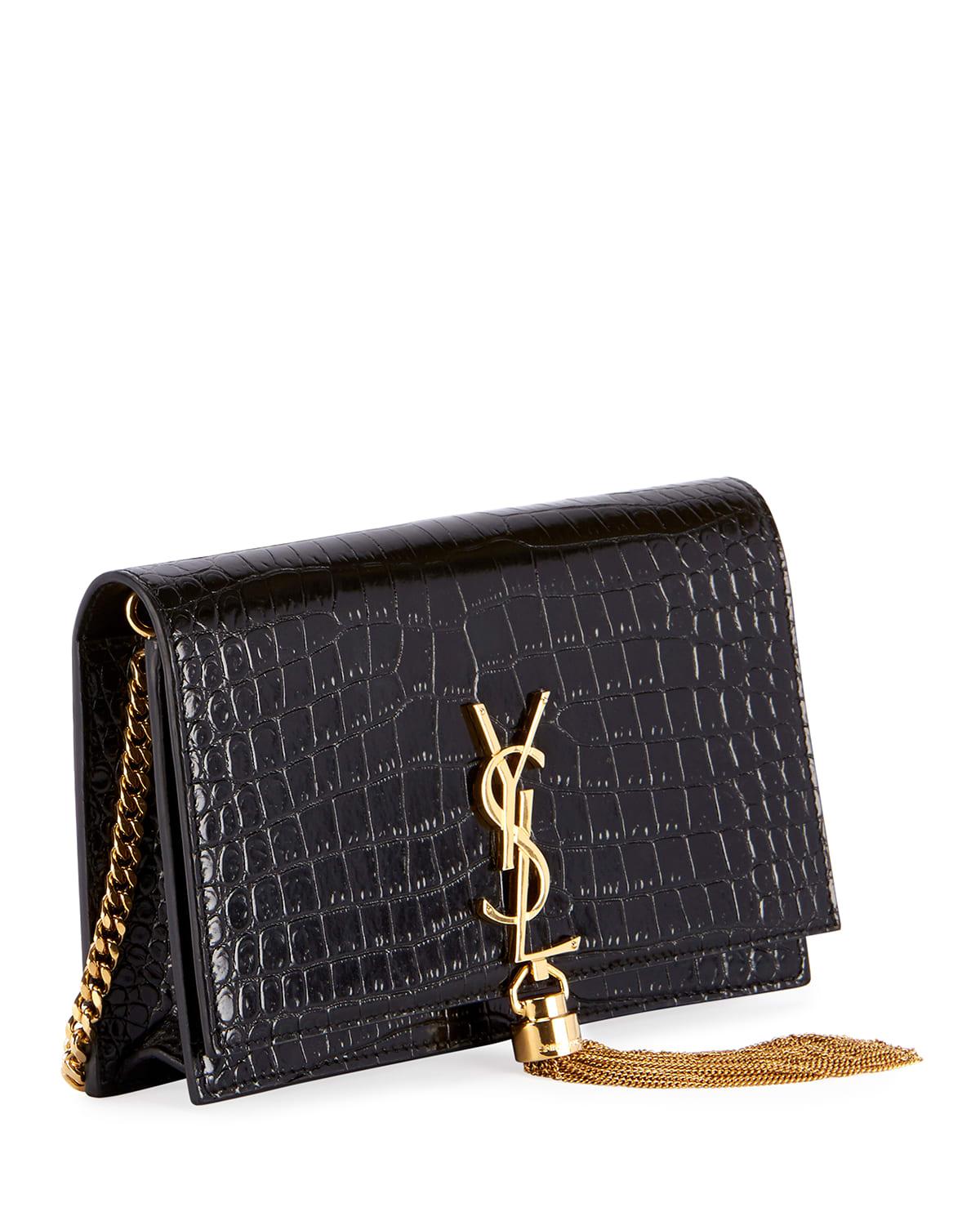 SAINT LAURENT Kate YSL Monogram Croc-Embossed Leather Crossbody Chain Wallet Bag