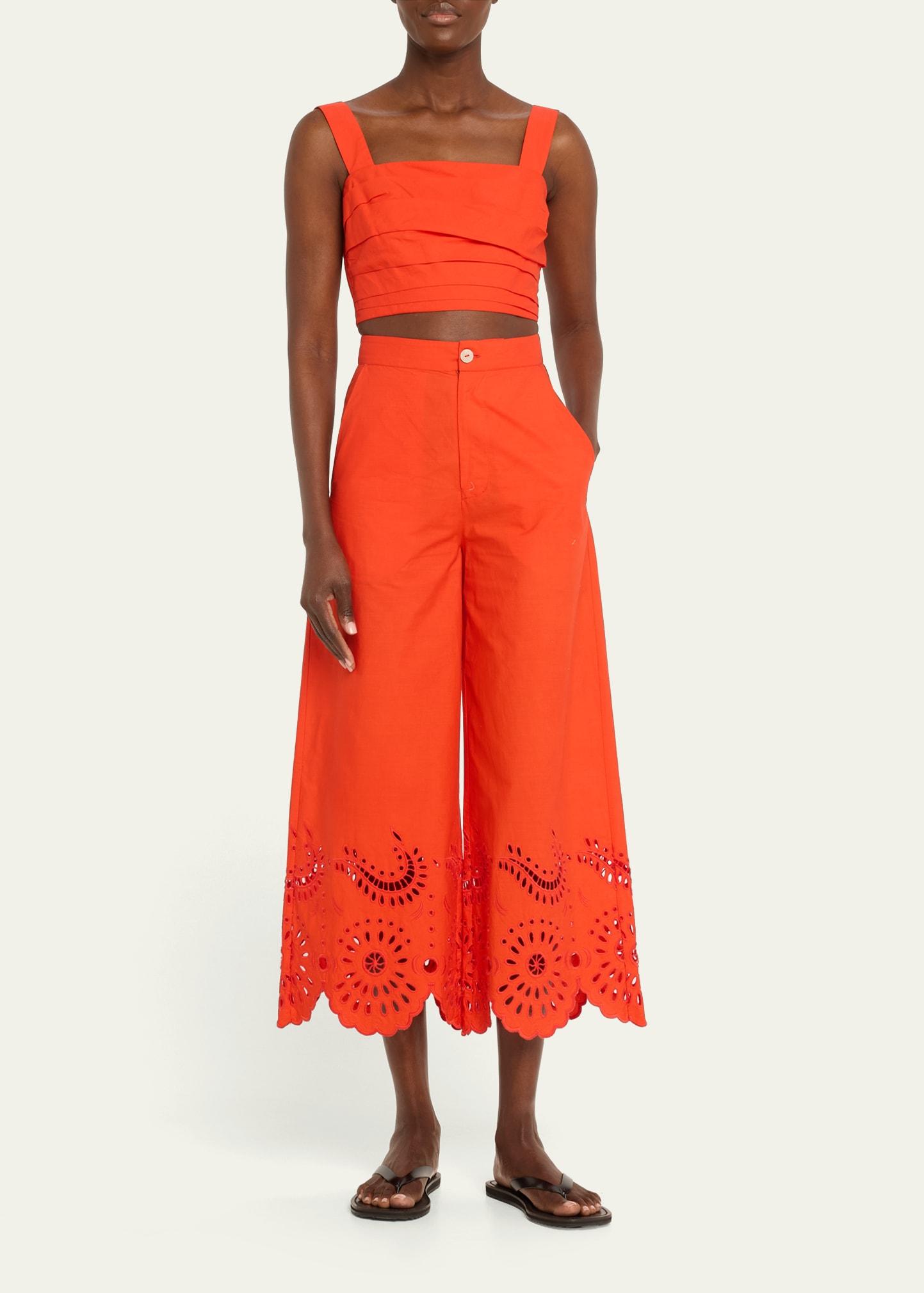 Figue Ramona Cutout Wide-leg Scallop Cropped Pants in Red | Lyst
