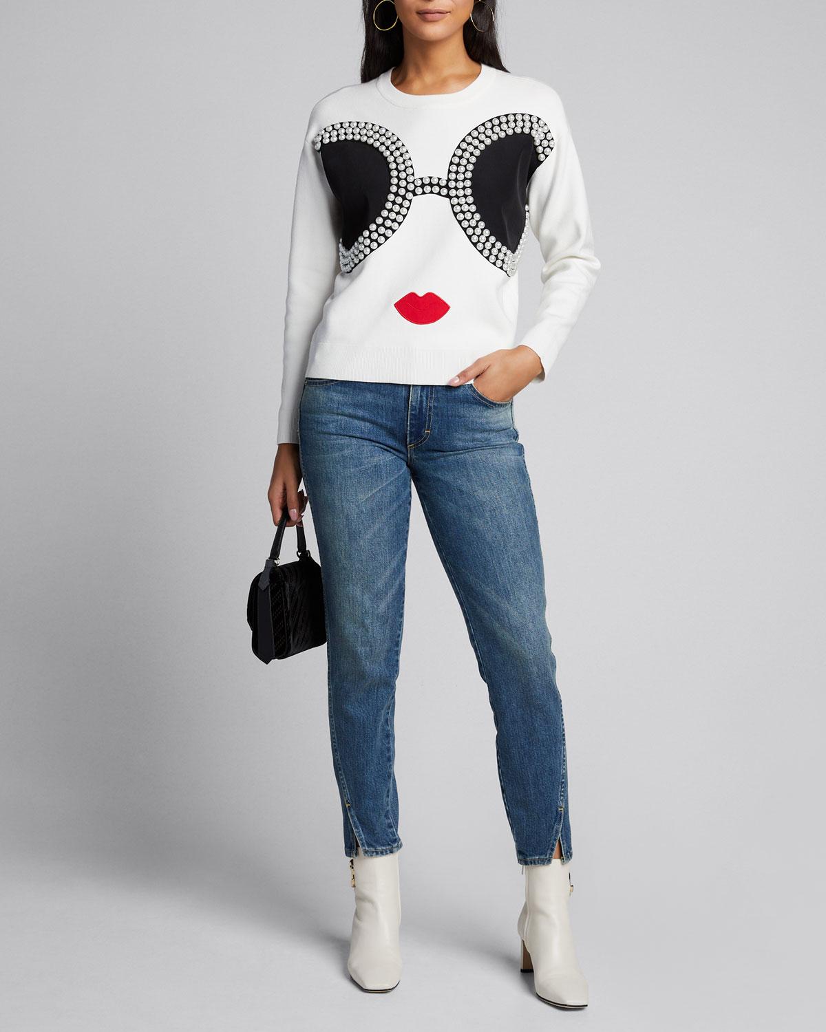 Alice + Olivia Gleeson Embellished Stace Face Pullover in White | Lyst