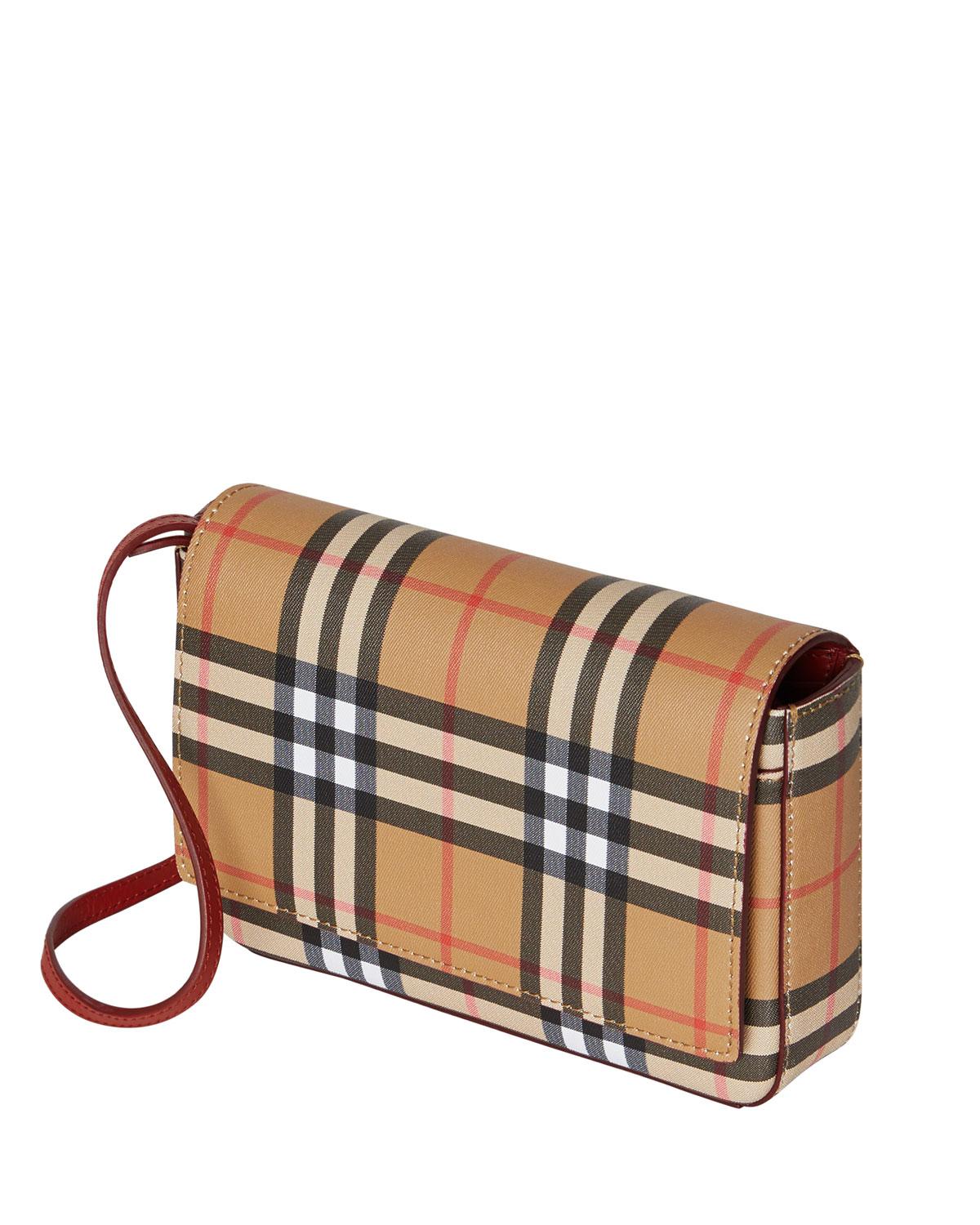 Burberry Leather Hampshire Vintage Check Shoulder Bag in Crimson (Red