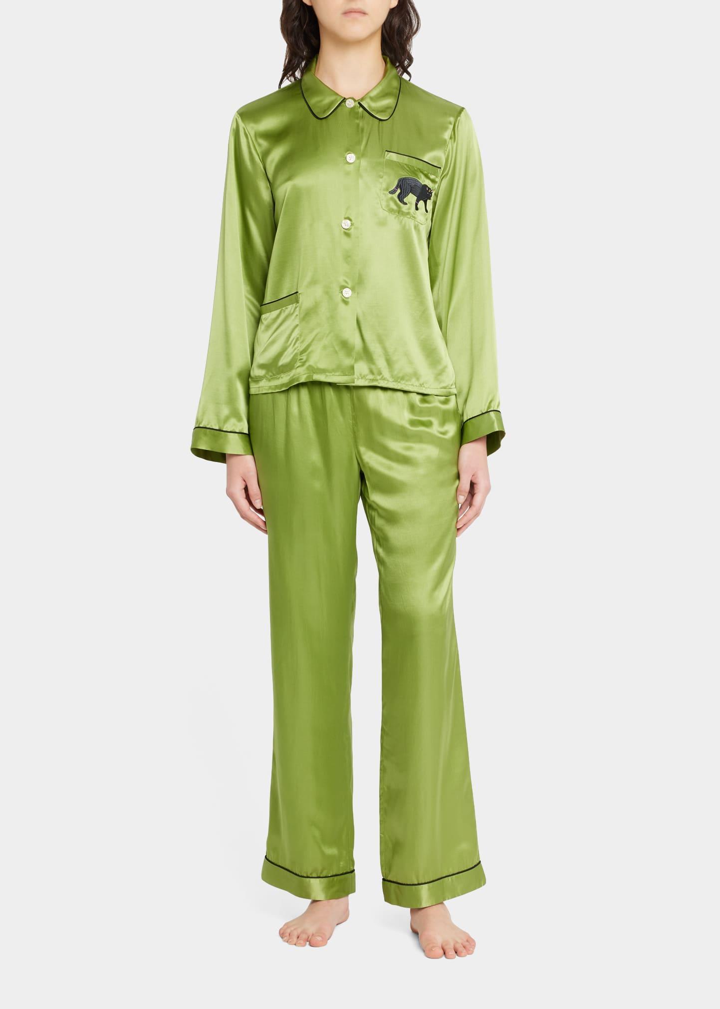 Lane Ruthie Chantal Embroidered Pajama Set in Green Lyst