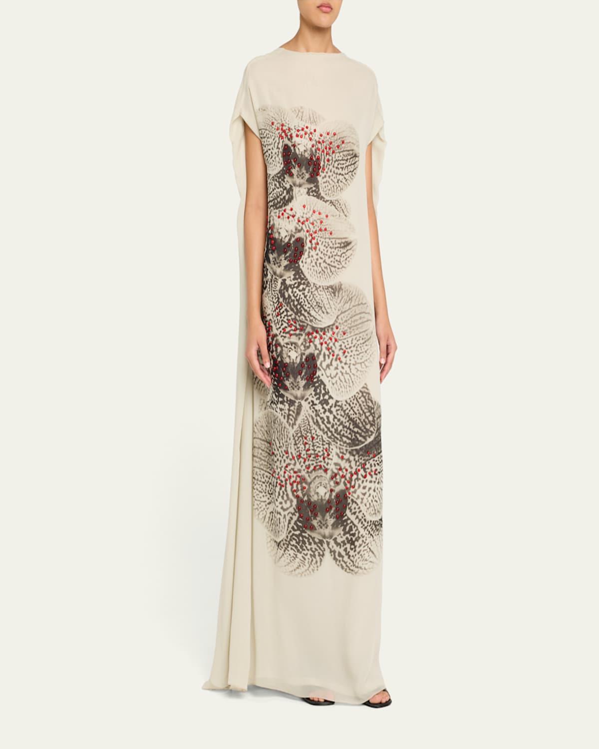 dries van noten draped printed silk maxi dress Dries Van Noten Draped Printed Silk Maxi Dress in Pink