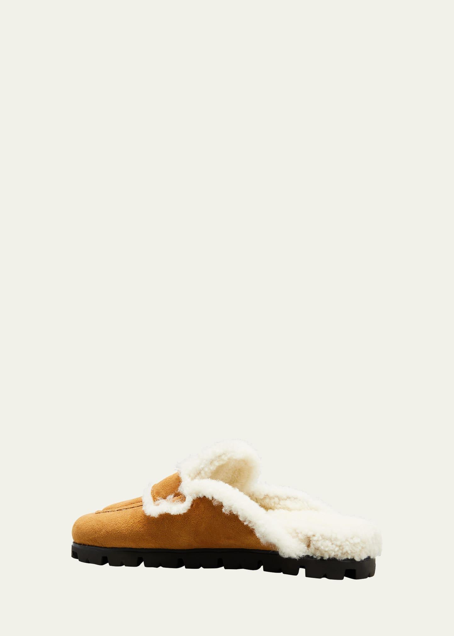 Prada Flat Shearling Fur-lined Mules in White | Lyst