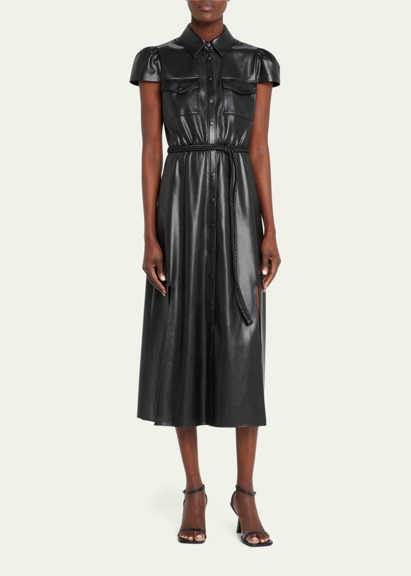Alice + Olivia Miranda Short-sleeve Vegan Leather Midi Dress in Black ...