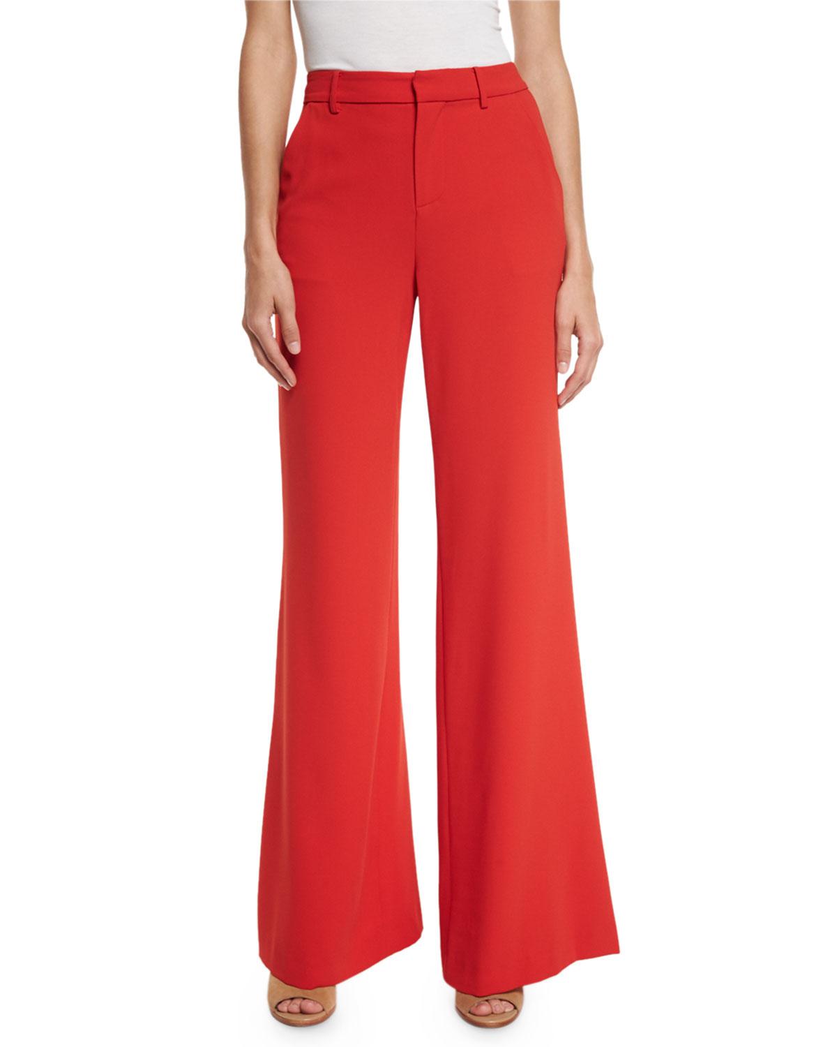 Alice + Olivia Synthetic Paulette High-waist Wide-leg Pants in Red - Lyst