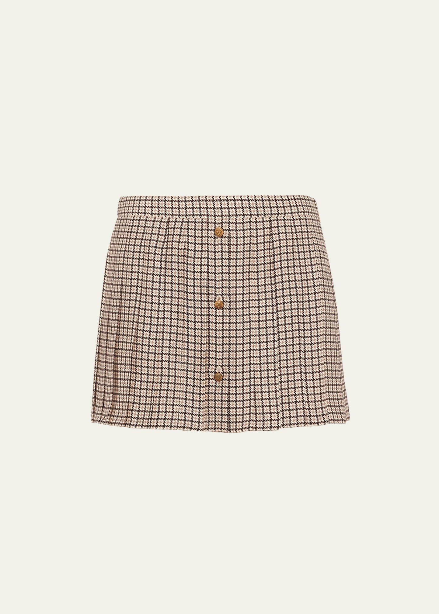 Prada Quadretto Pleated Mini Skirt in Natural | Lyst