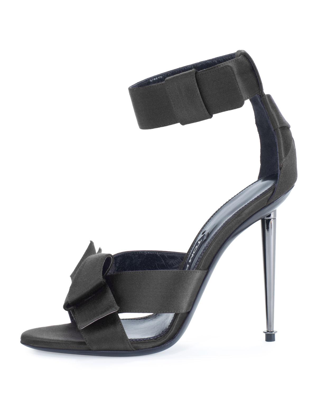 Tom Ford Satin Ankle-strap Sandal in Black - Lyst