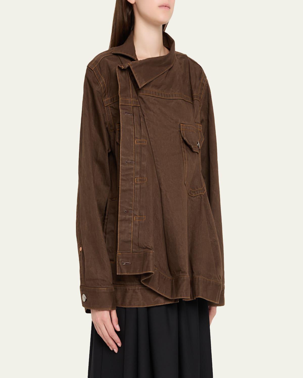 Sacai Asymmetric Denim Jacket in Brown | Lyst