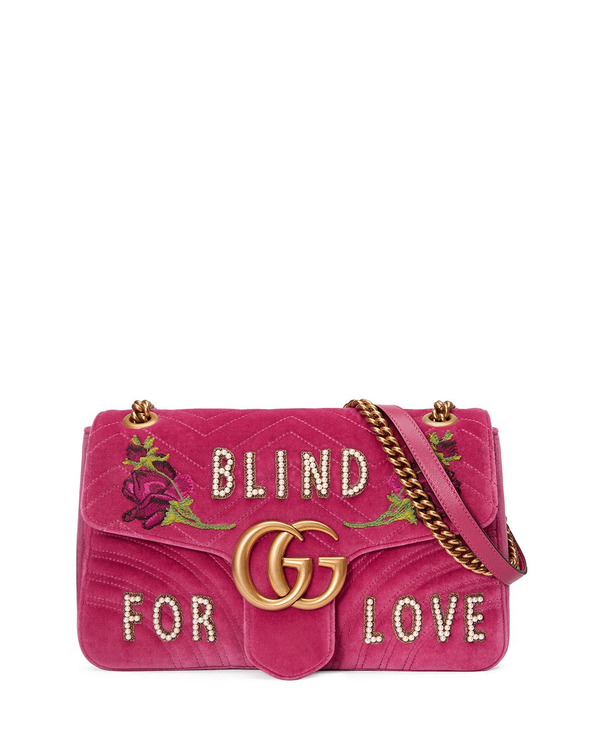 Gucci Gg Marmont Medium Embroidered Velvet Blind For Love Shoulder Bag in Pink - Lyst