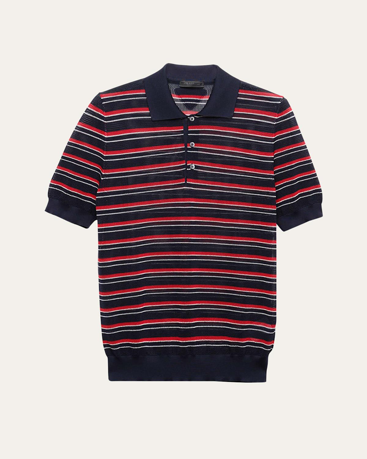 PRADA プラダ ポロシャツ ストライプ ブルー ブラック 50 国内正規品 PRADA プラダ ポロシャツ ブルーストライプ Lサイズ メンズ