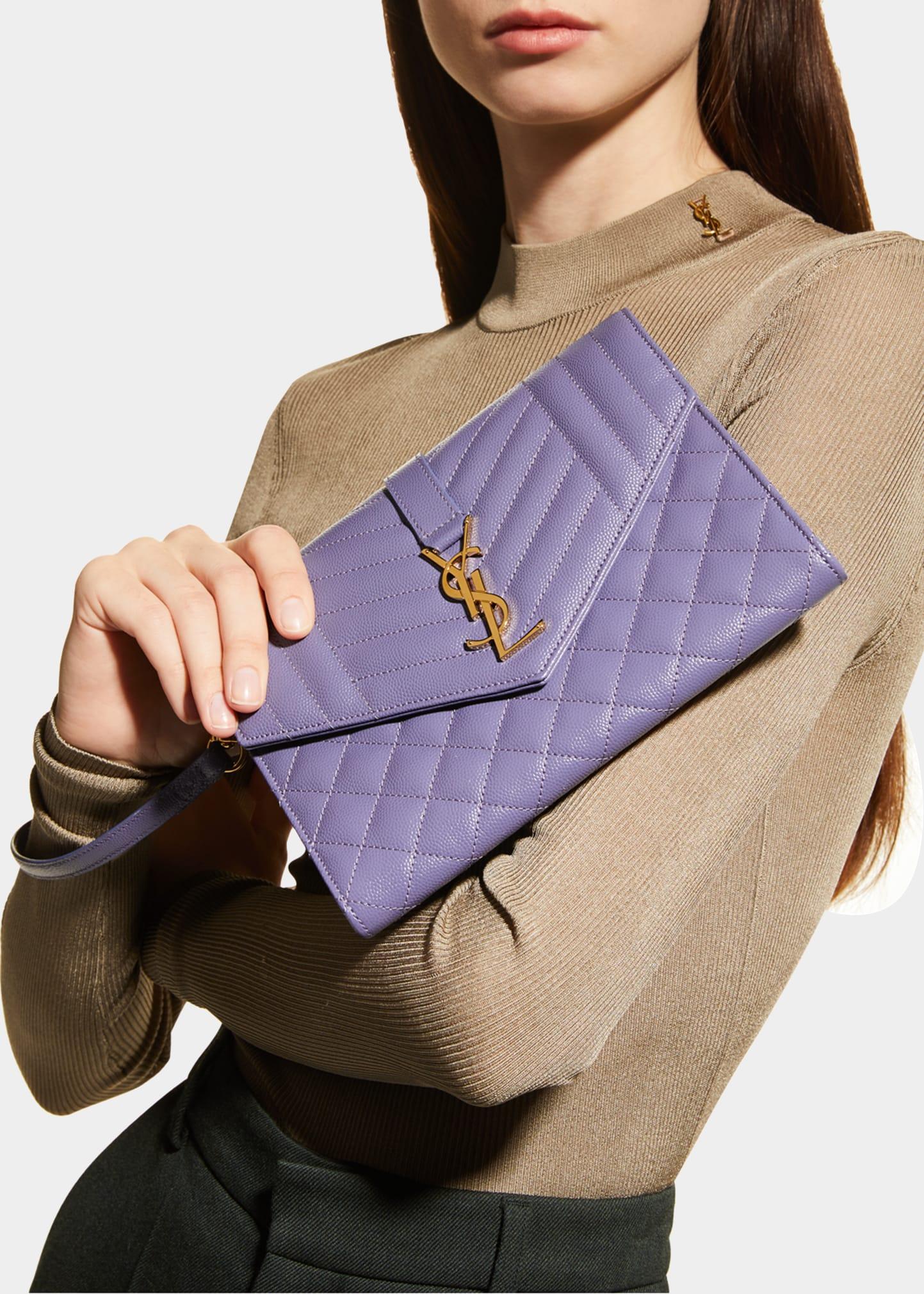 Saint Laurent Ysl Monogram Quilted Envelope Clutch Bag in Purple | Lyst
