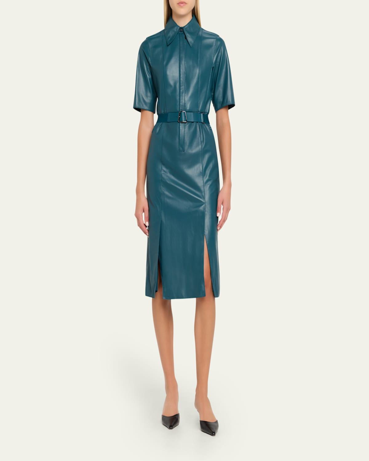 akris leather dress Flared Midi Dress with Leather Patchwork Akris EU