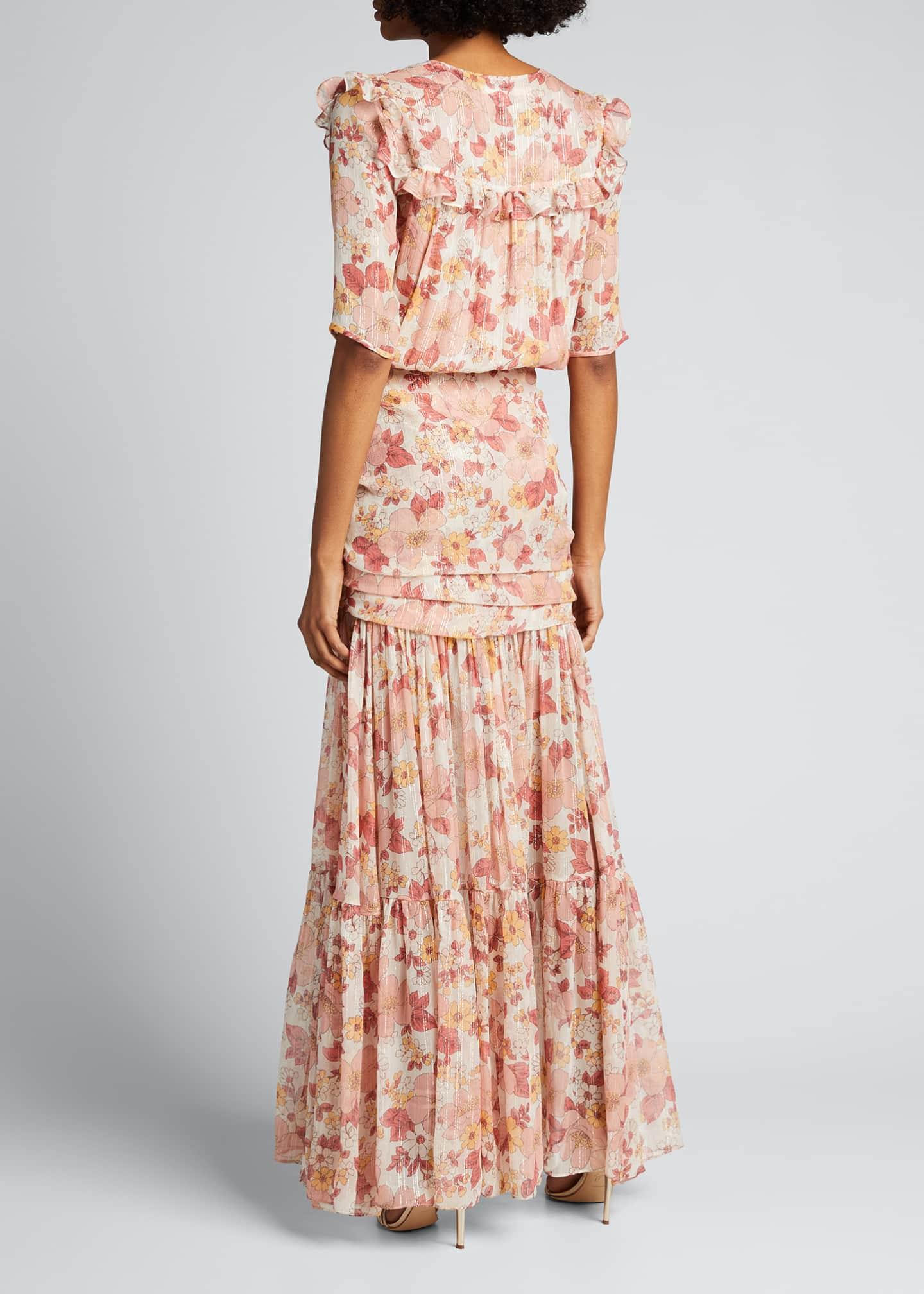 Veronica Beard Silk Mick Ruched Floral-print Long Dress in Pink - Lyst