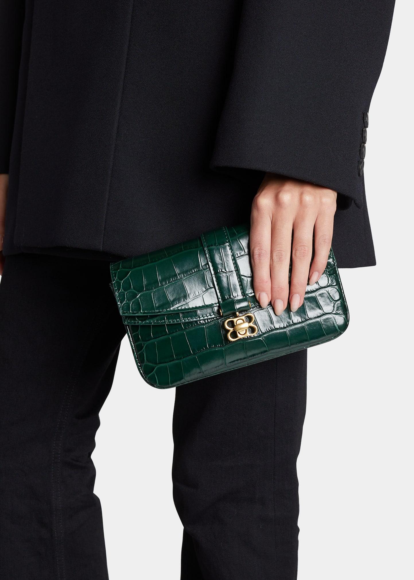 Balenciaga Lady Xs Flap Shiny Croc-embossed Crossbody Bag in Green | Lyst