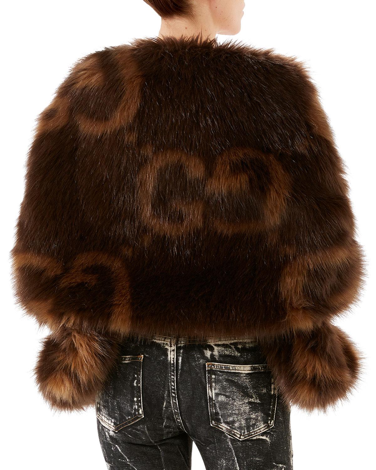 Gucci Doubleg Jacquard Eco Fauxfur Wrap in Brown Lyst