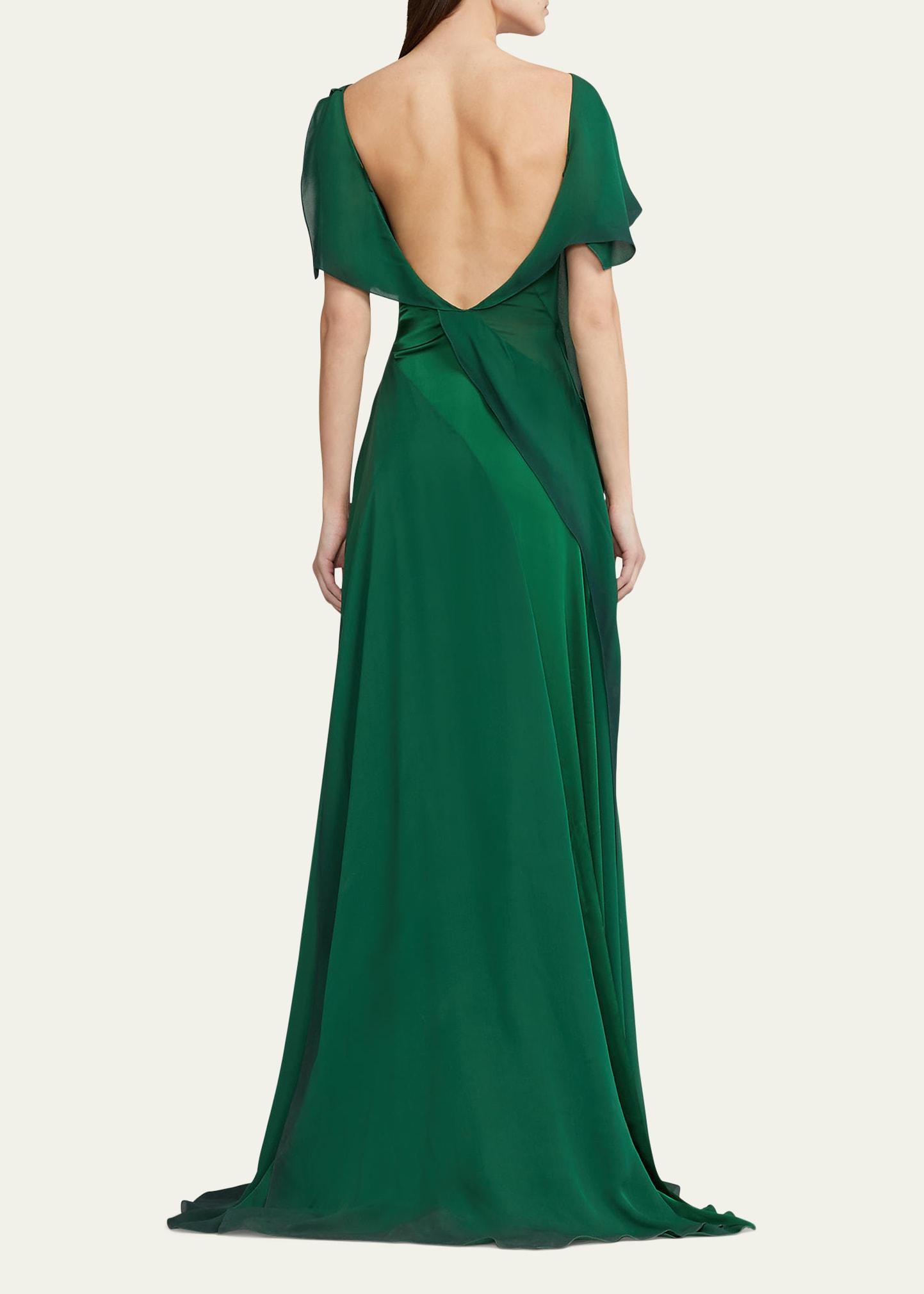 ralph lauren long green dress Polo Ralph Lauren - Sheer-Panel Satin Dress - Womens - Green