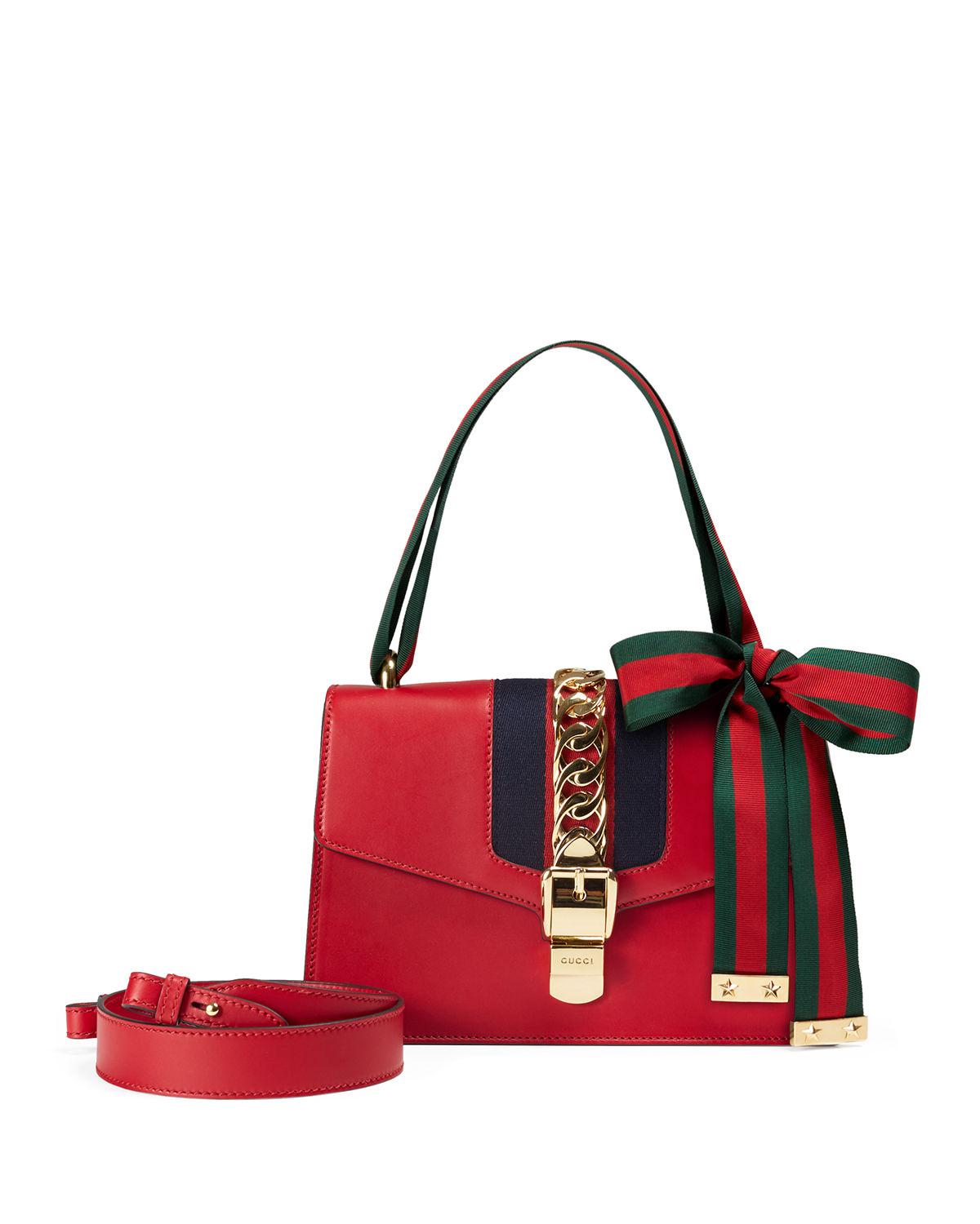 Gucci Sylvie Small Leather Shoulder Bag in Red - Lyst