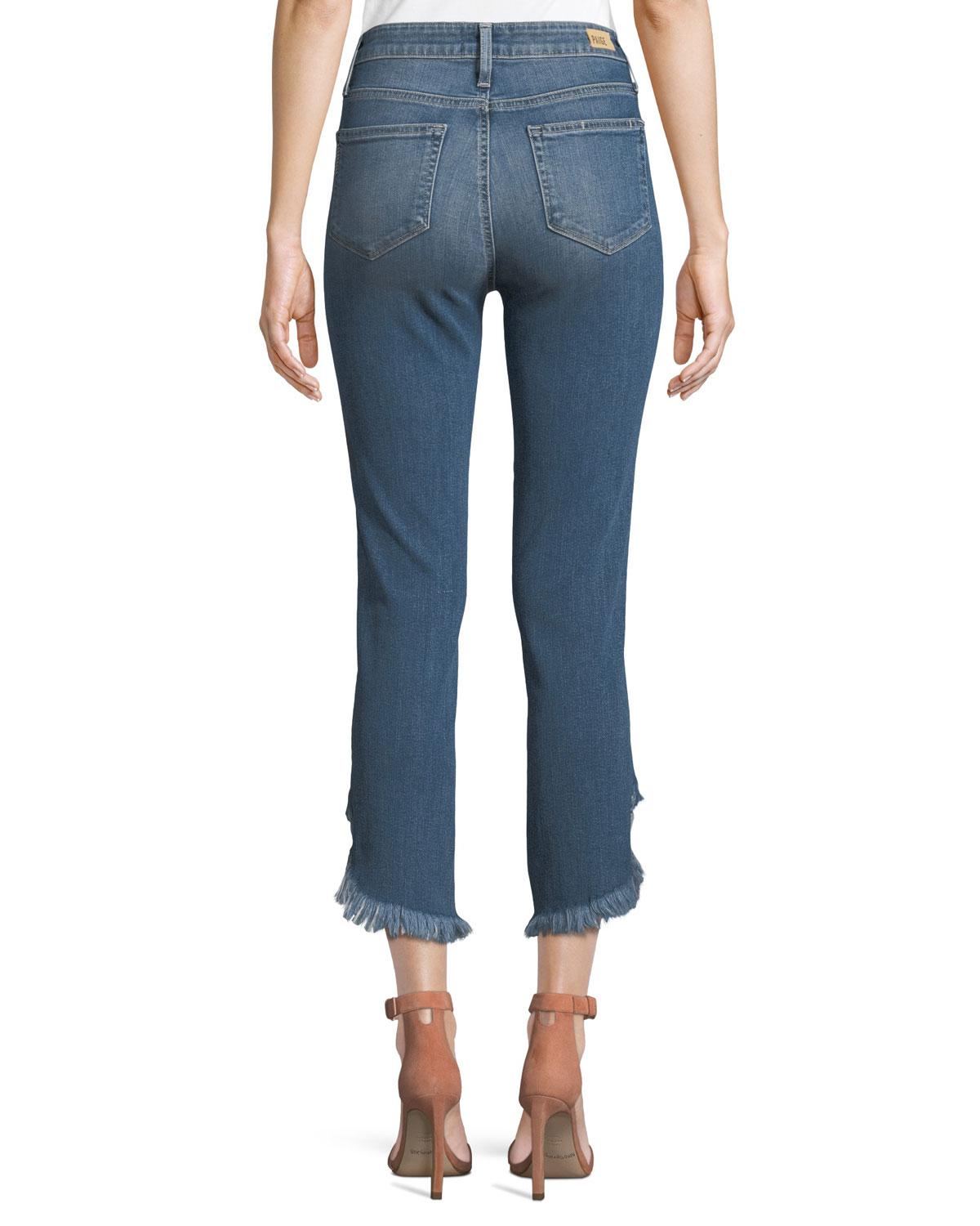 PAIGE Denim Hoxton Straight-leg Ankle Jeans W/ Curved Fray Hem in Blue ...