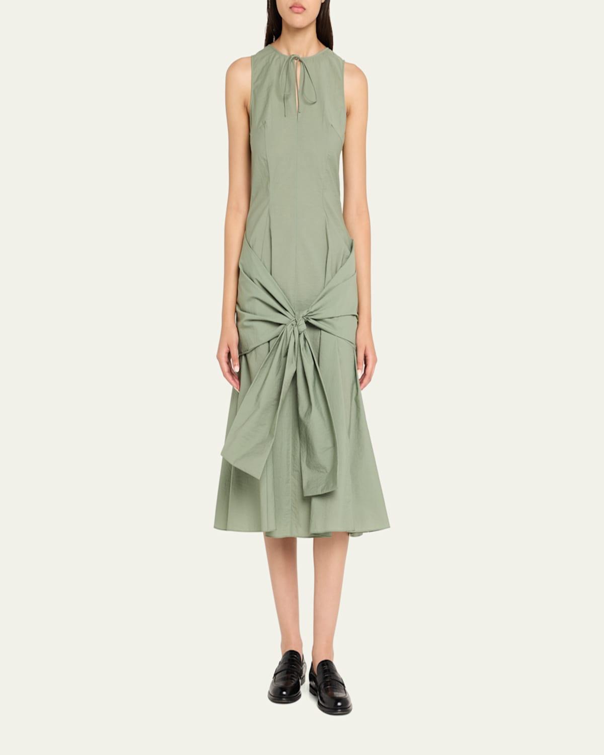 ワンピース Loewe Draped Midi Dress Loewe Draped Tie-Waist Midi Dress in Green | Lyst
