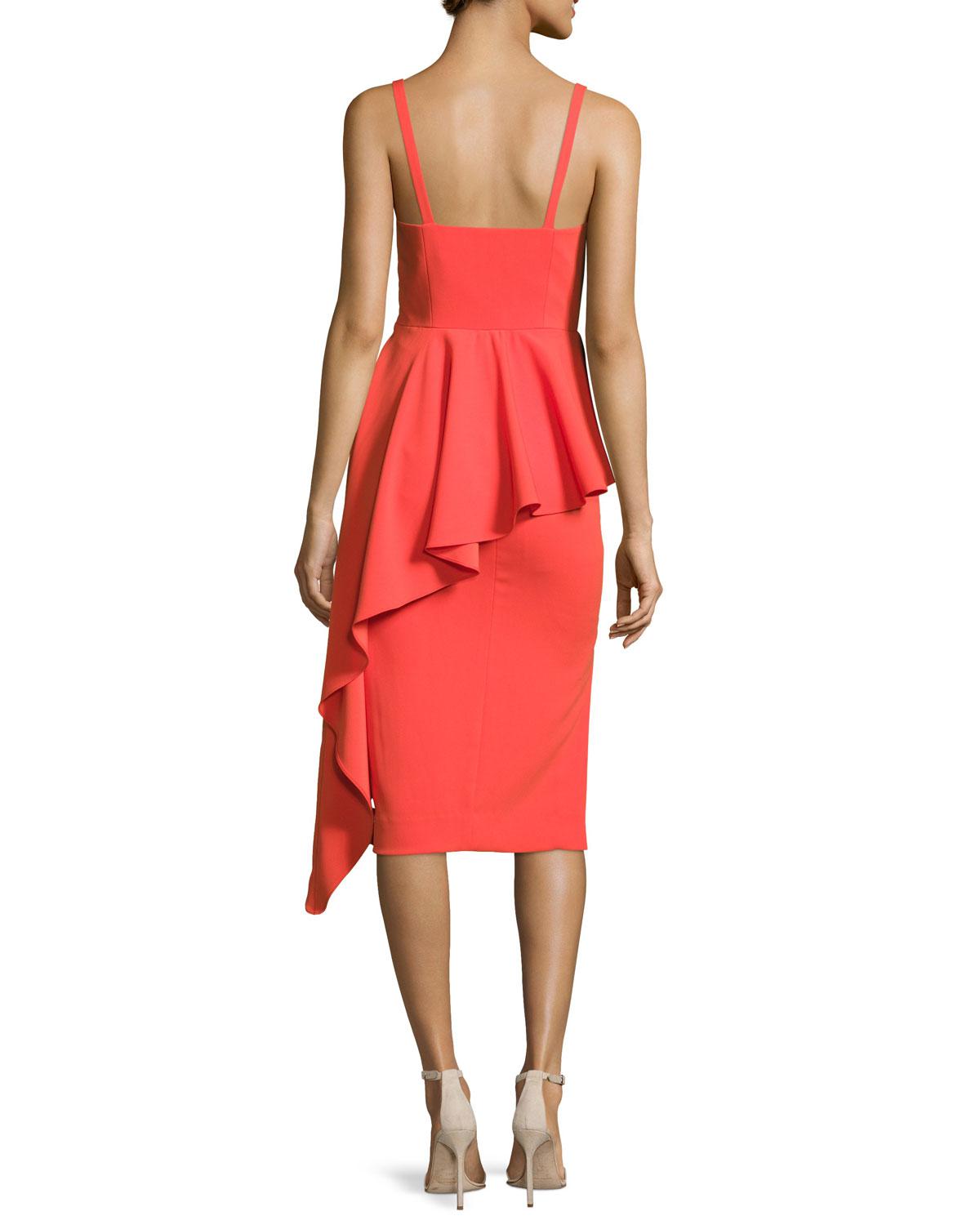 Lyst MILLY Italian Cady Cascading Ruffle Midi Sheath