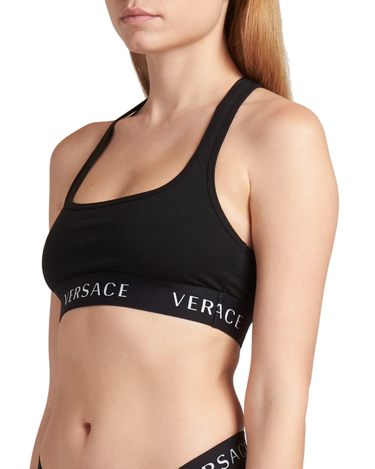 Versace Logo Band Stretched Triangle Bra in White