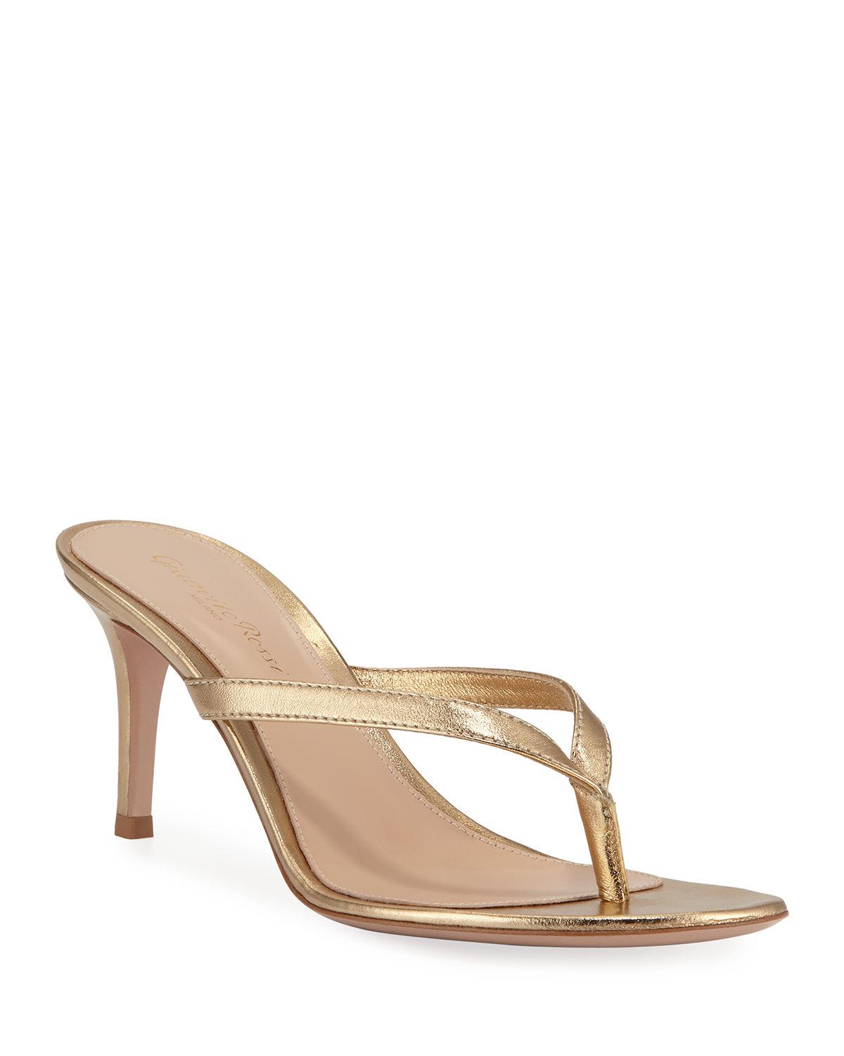 Gianvito Rossi Metallic Leather Mid-heel Thong Sandals - Lyst