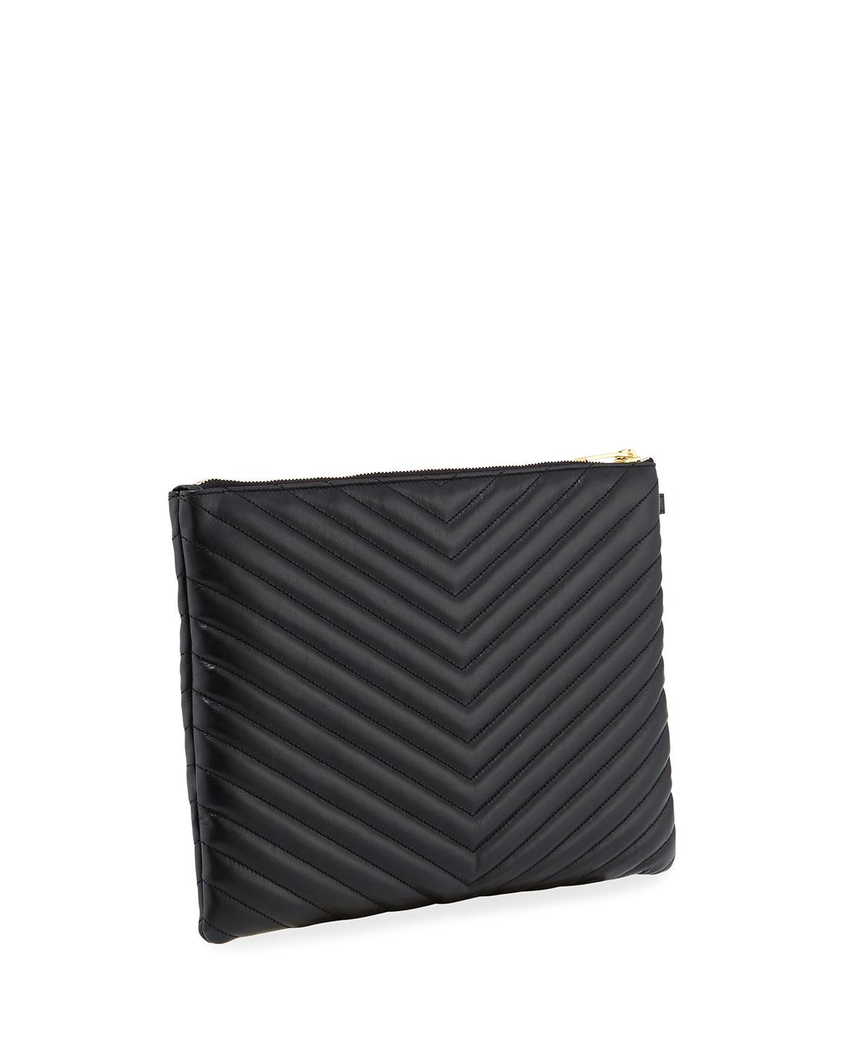 Saint Laurent Leather Monogram Ysl Quilted Wristlet Pouch Bag in Black - Lyst