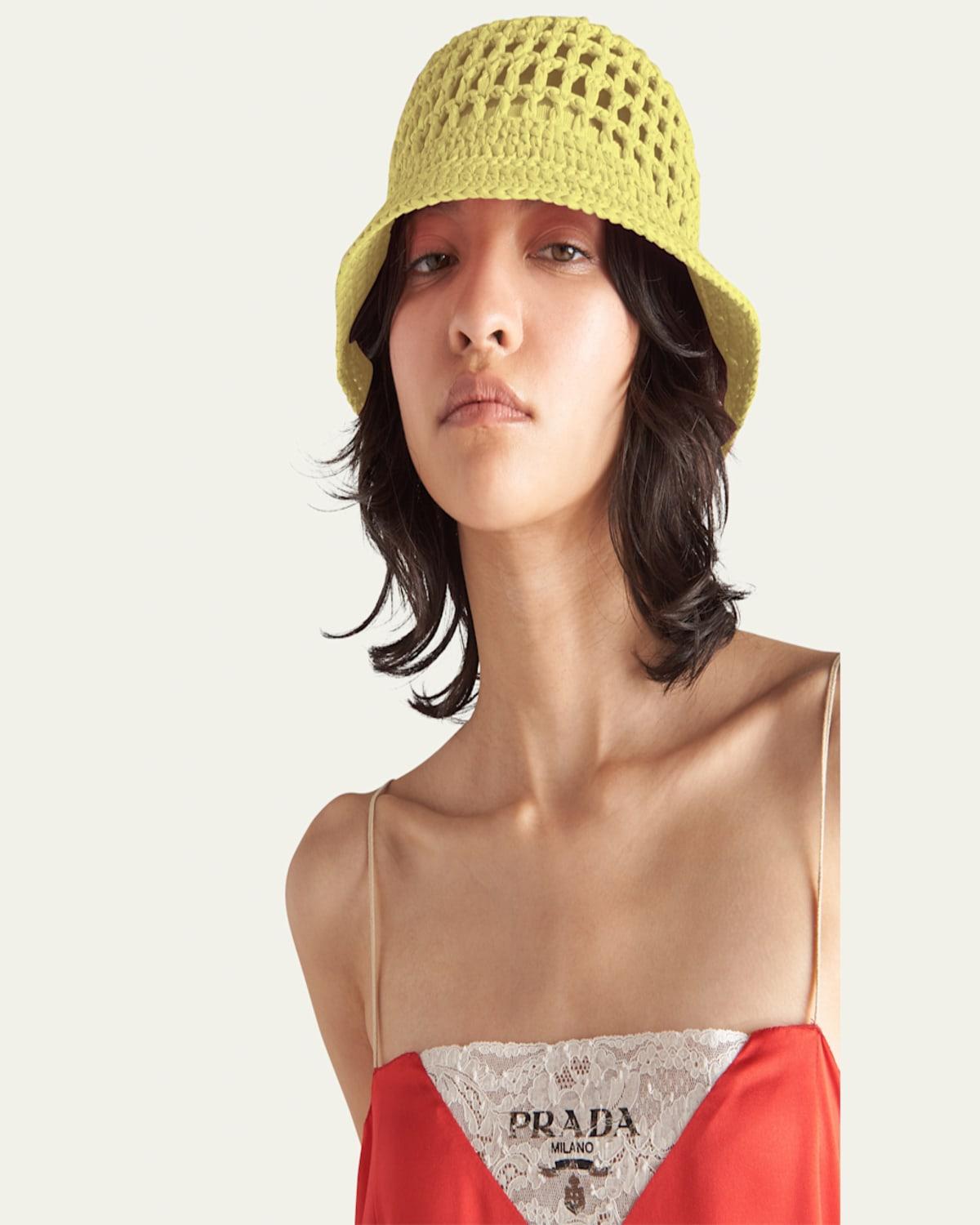 【PRADA】トライアングルロゴ ラフィア バケットハット PRADA】トライアングルロゴ ラフィア バケットハット