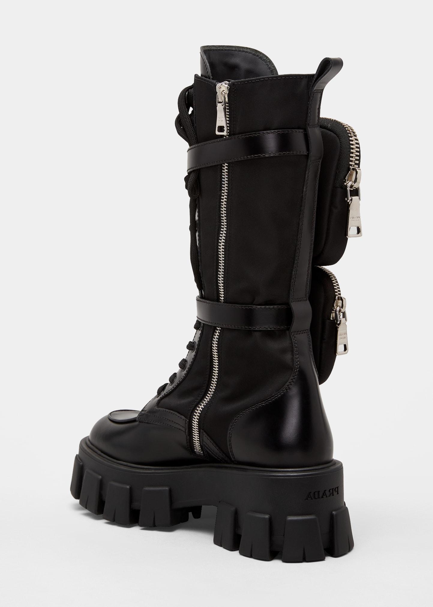 Top 30+ imagen prada leather zip-pocket tall combat boots ...