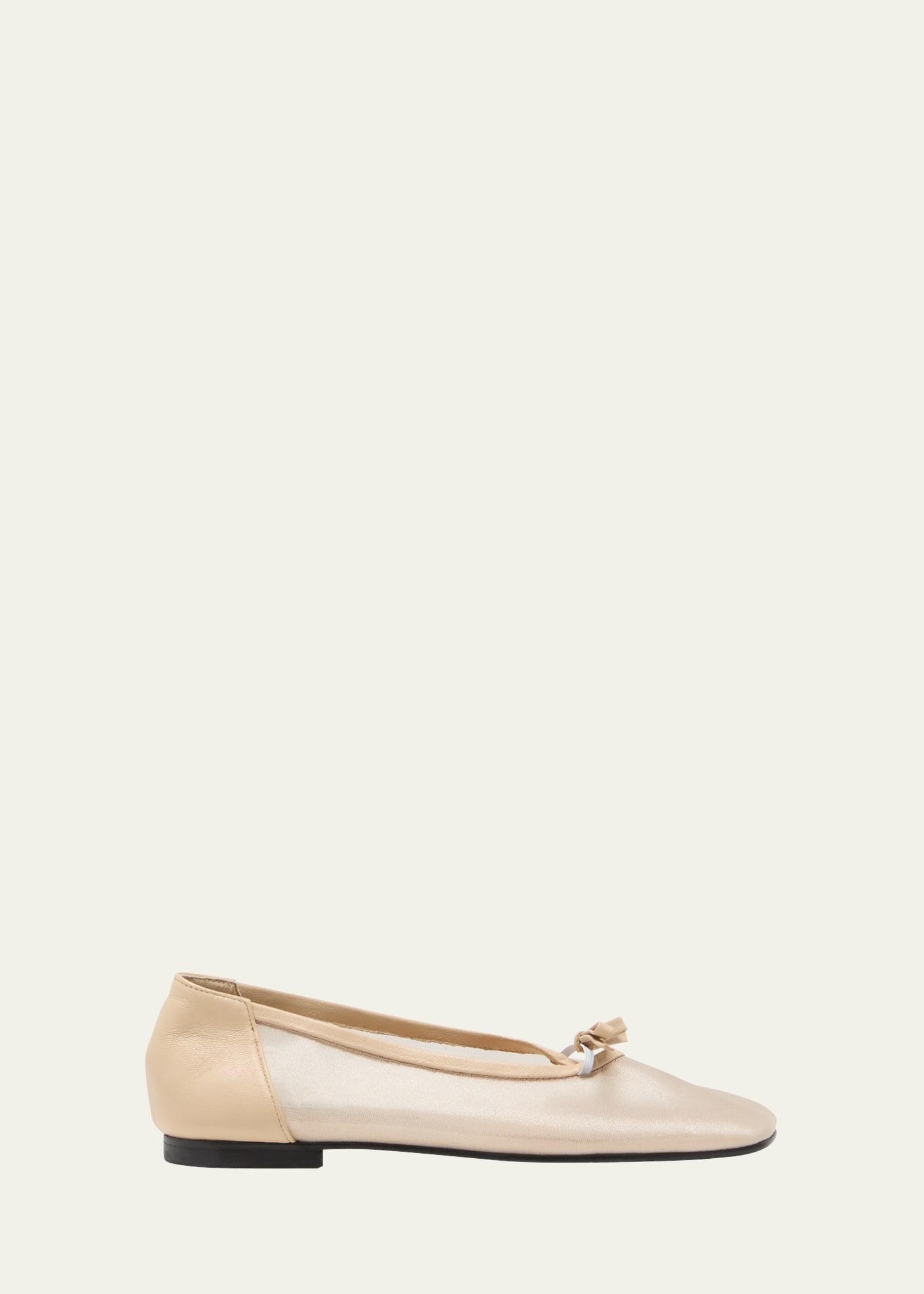 Reike Nen Nabi Leather Mesh Bow Ballerina Flats in Natural | Lyst