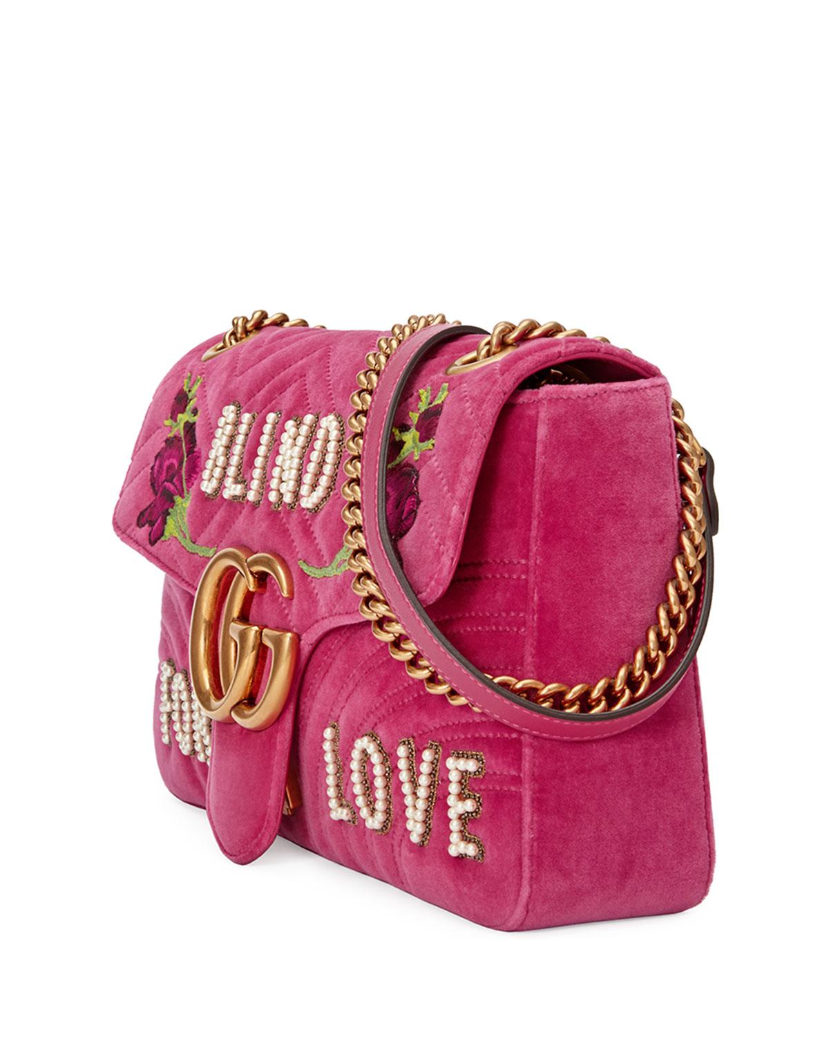 Gucci Gg Marmont Medium Embroidered Velvet Blind For Love Shoulder Bag in Pink - Lyst