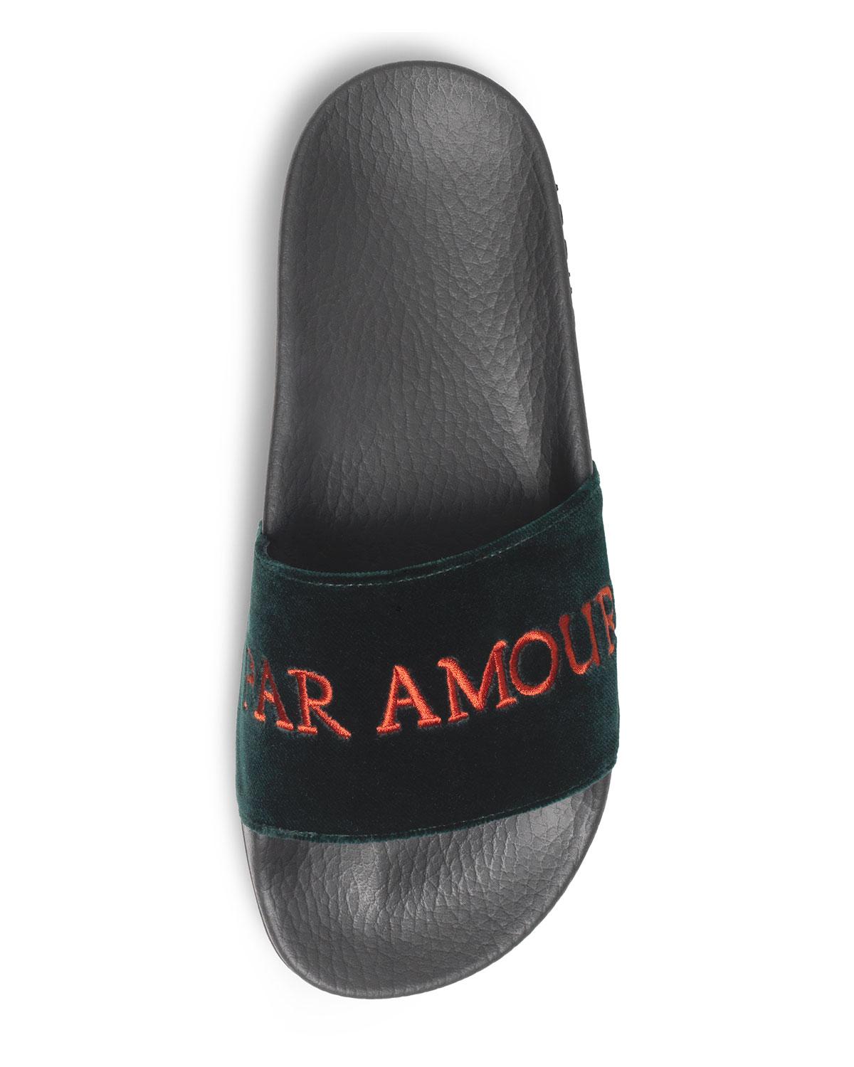  Gucci  Pursuit Embroidered Velvet Pool Slide Sandal  in 