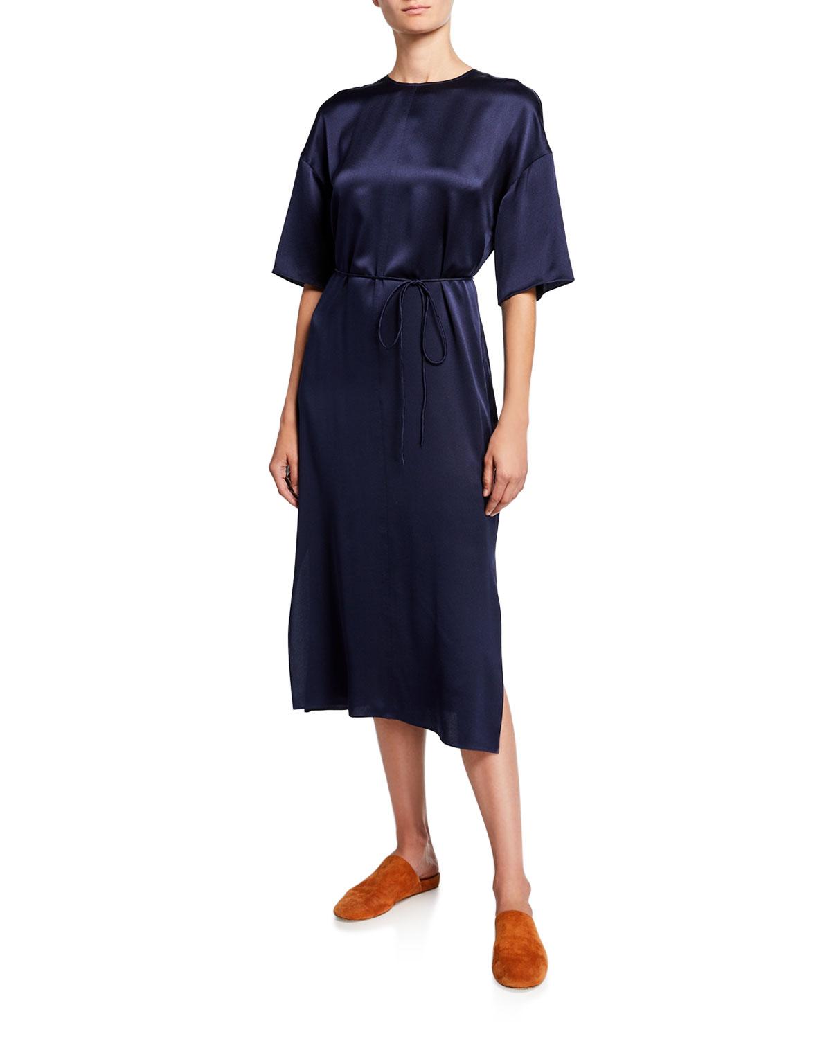 Vince Silk Satin Seamed Front Half-sleeve Midi Dress in Blue - Save 40% - Lyst