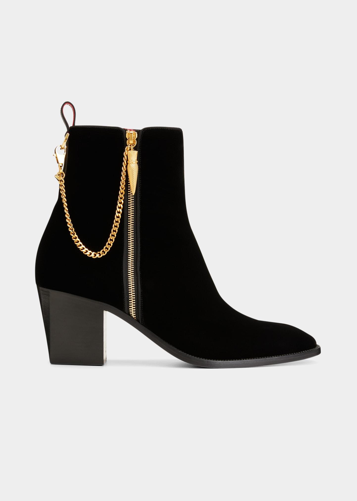 Christian Louboutin Velvet Zip Ankle Boots W/ Chain in Black for Men | Lyst