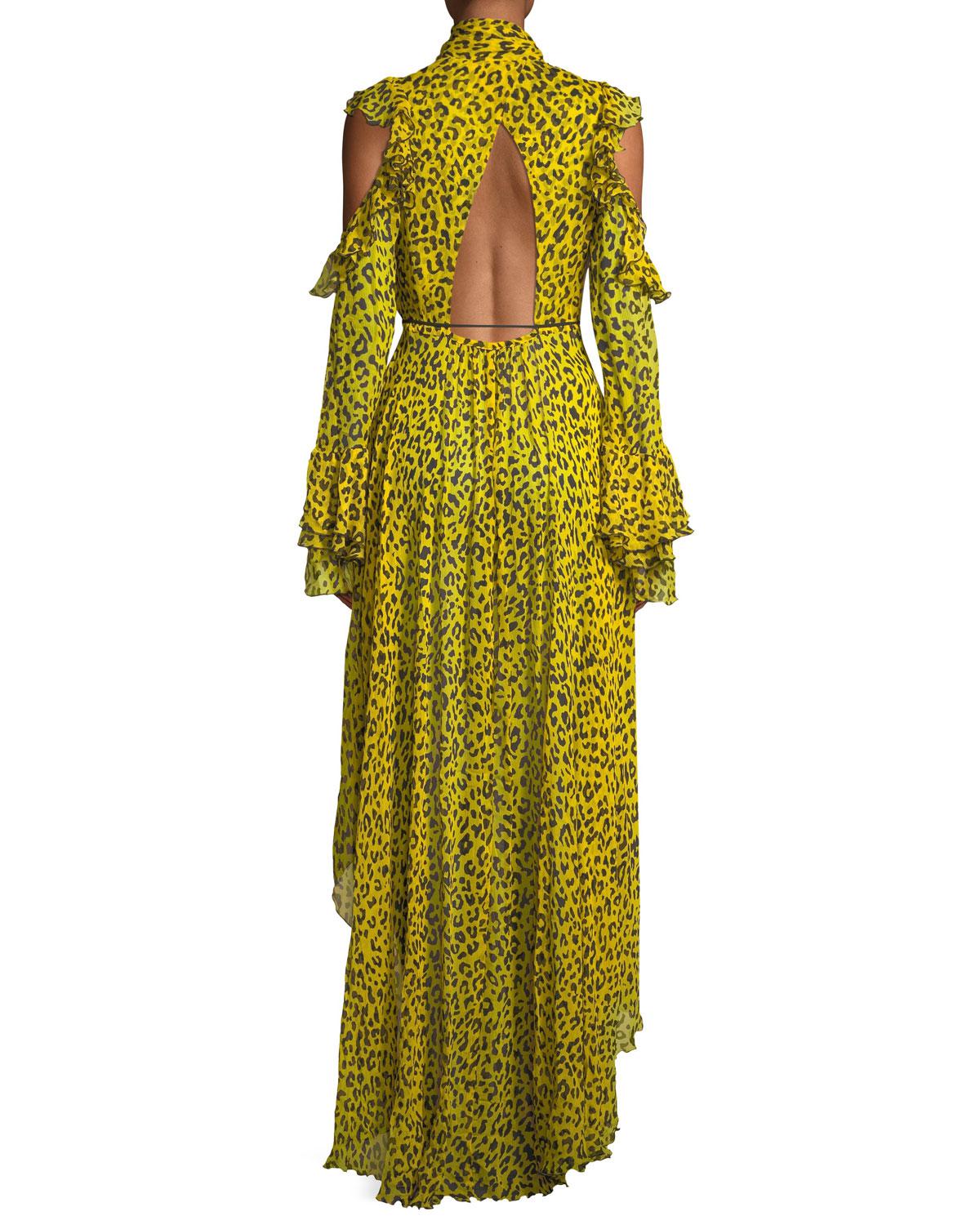 yellow leopard print maxi dress