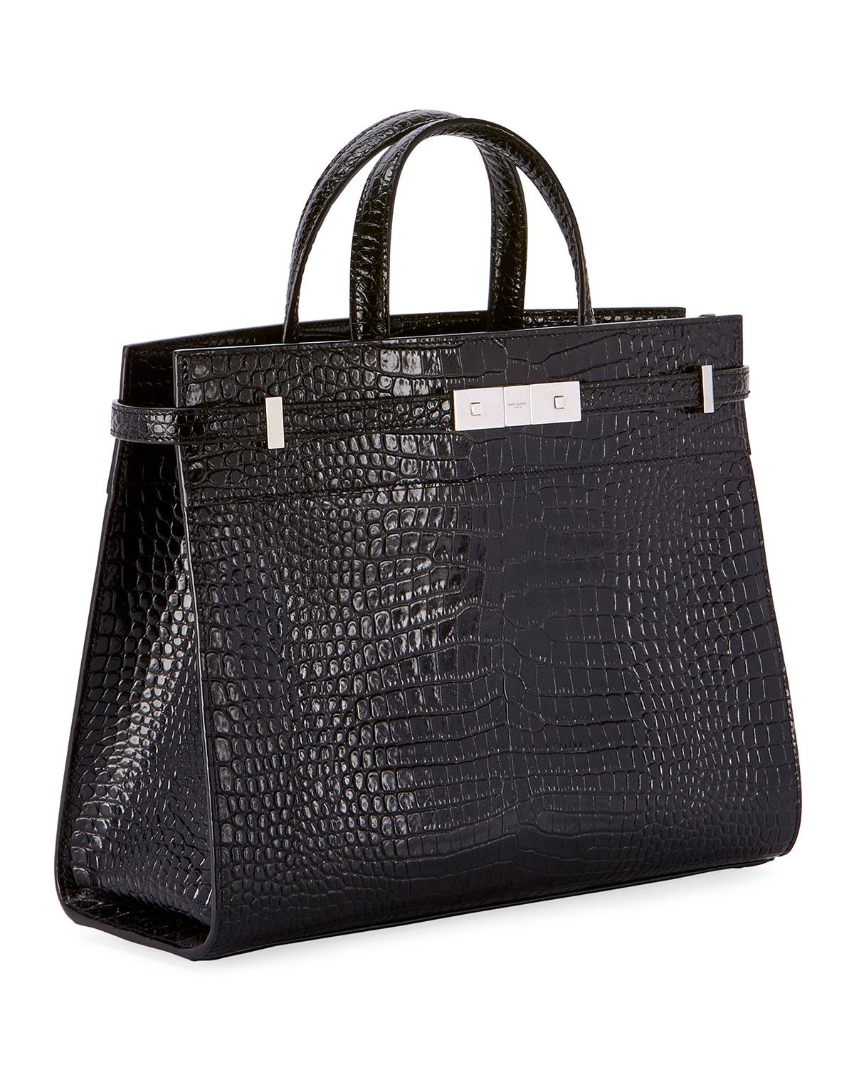 Saint Laurent Leather Manhattan Small Crocodileembossed Tote Bag in