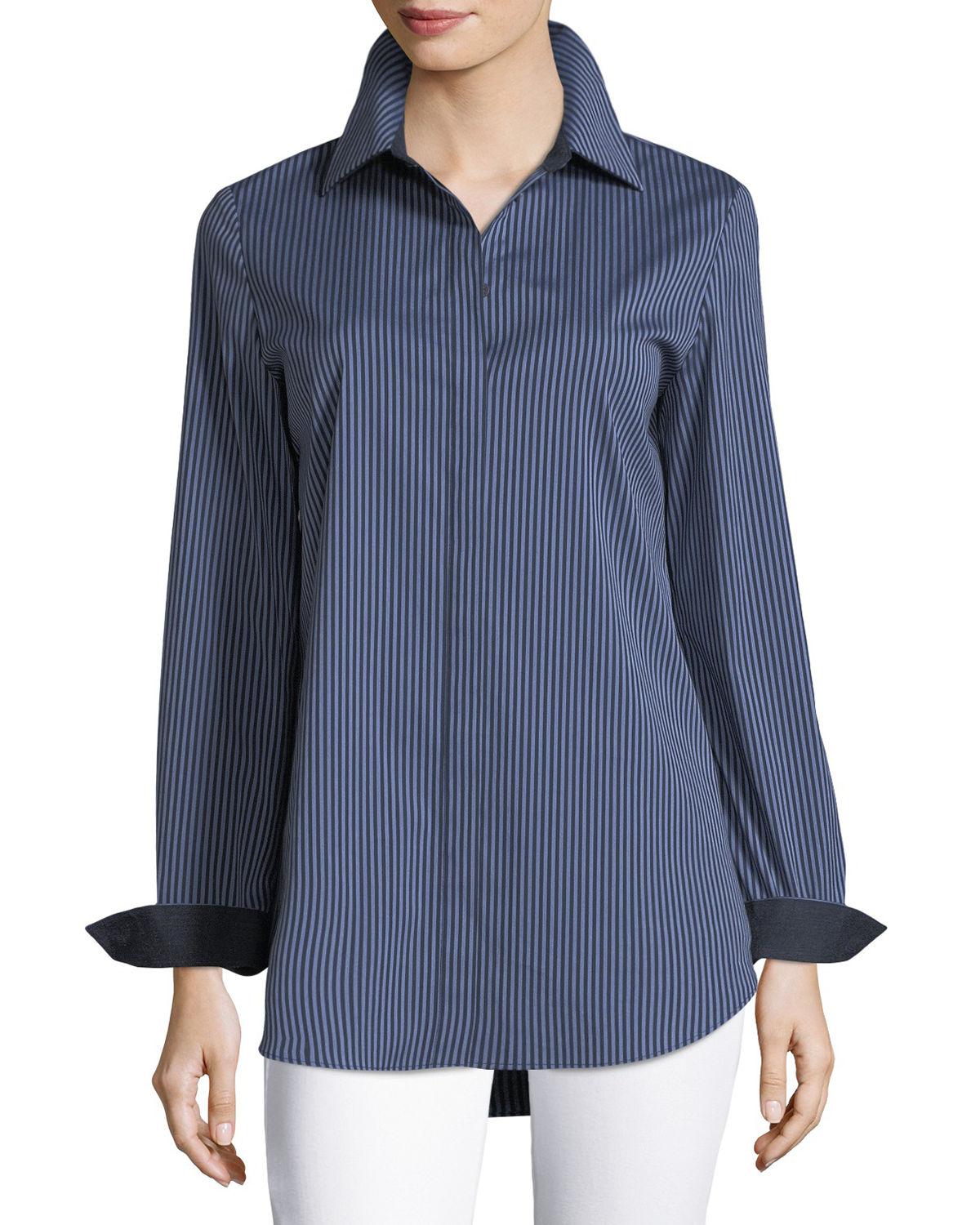 Lafayette 148 New York Cotton Long-sleeve Button-front Cherrywood ...