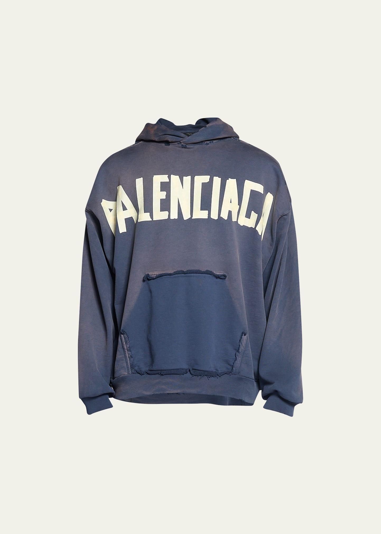 Balenciaga Taped Logo Hoodie With Ripped Pocket in Blue for Men | Lyst