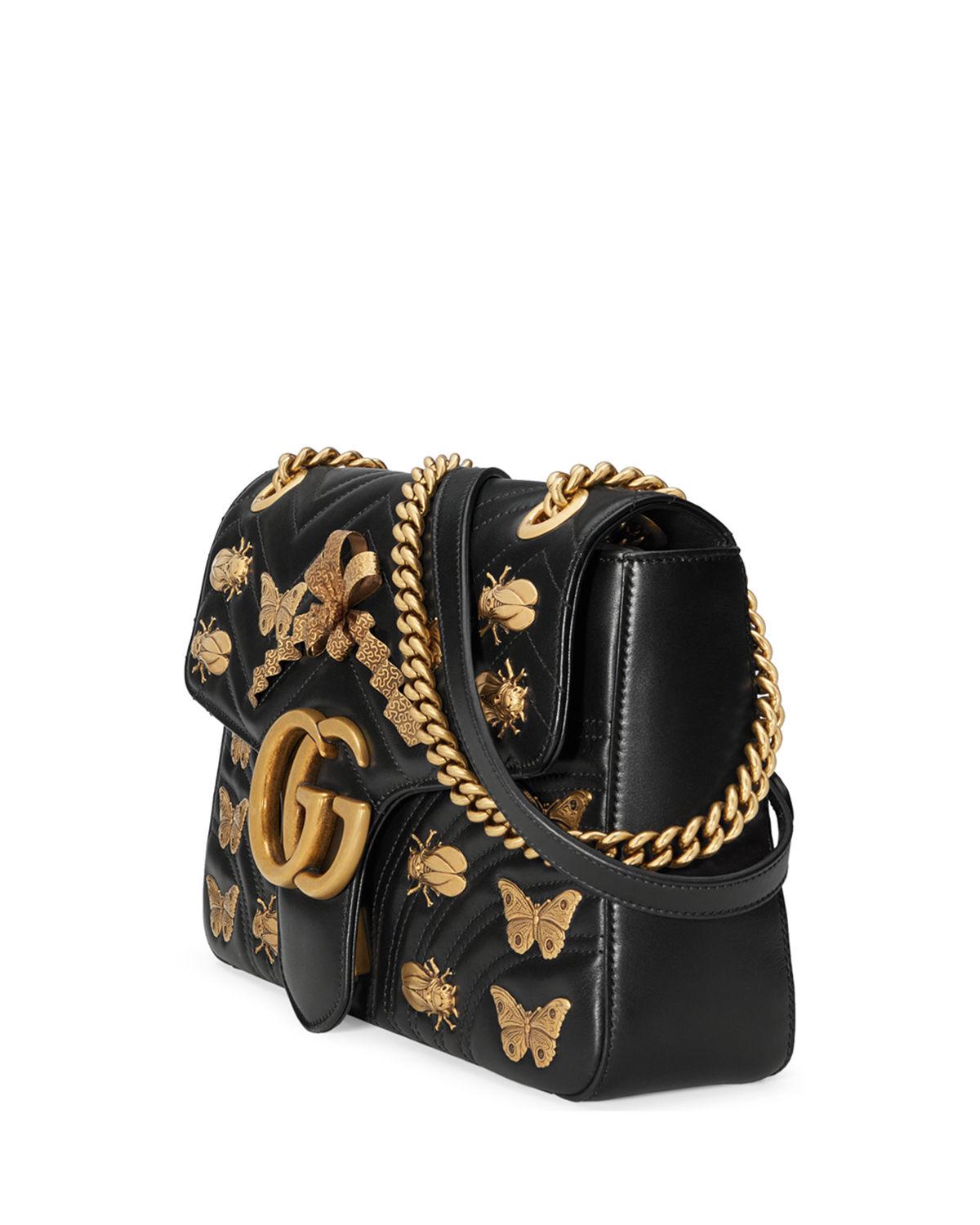 Gucci Leather Gg Marmont 2.0 Medium Insect Shoulder Bag in Black - Lyst