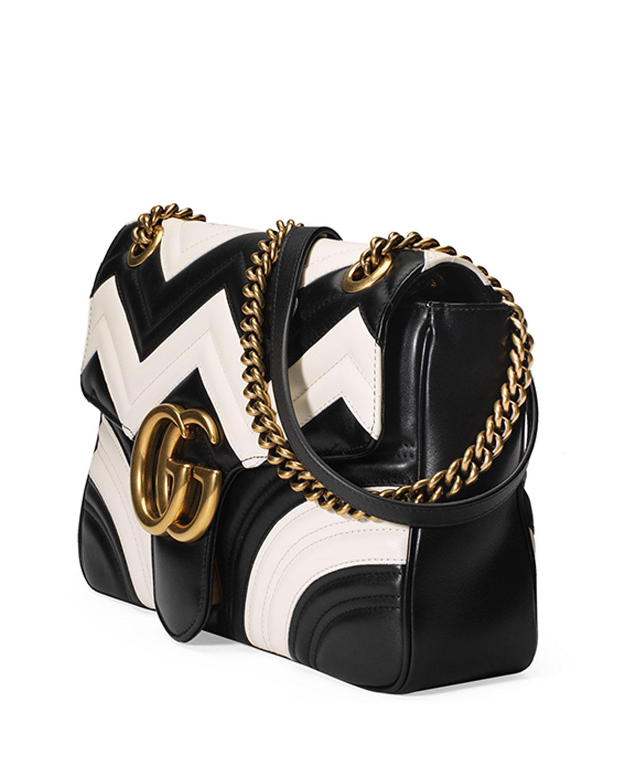 Gucci GG Marmont Chevron Leather Shoulder Bag in Black/White (Black) - Lyst