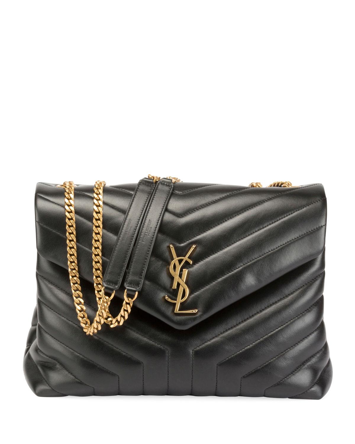 Saint Laurent Leather Loulou Monogram Ysl Medium Quilted V-flap Chain Shoulder Bag in Black - Lyst